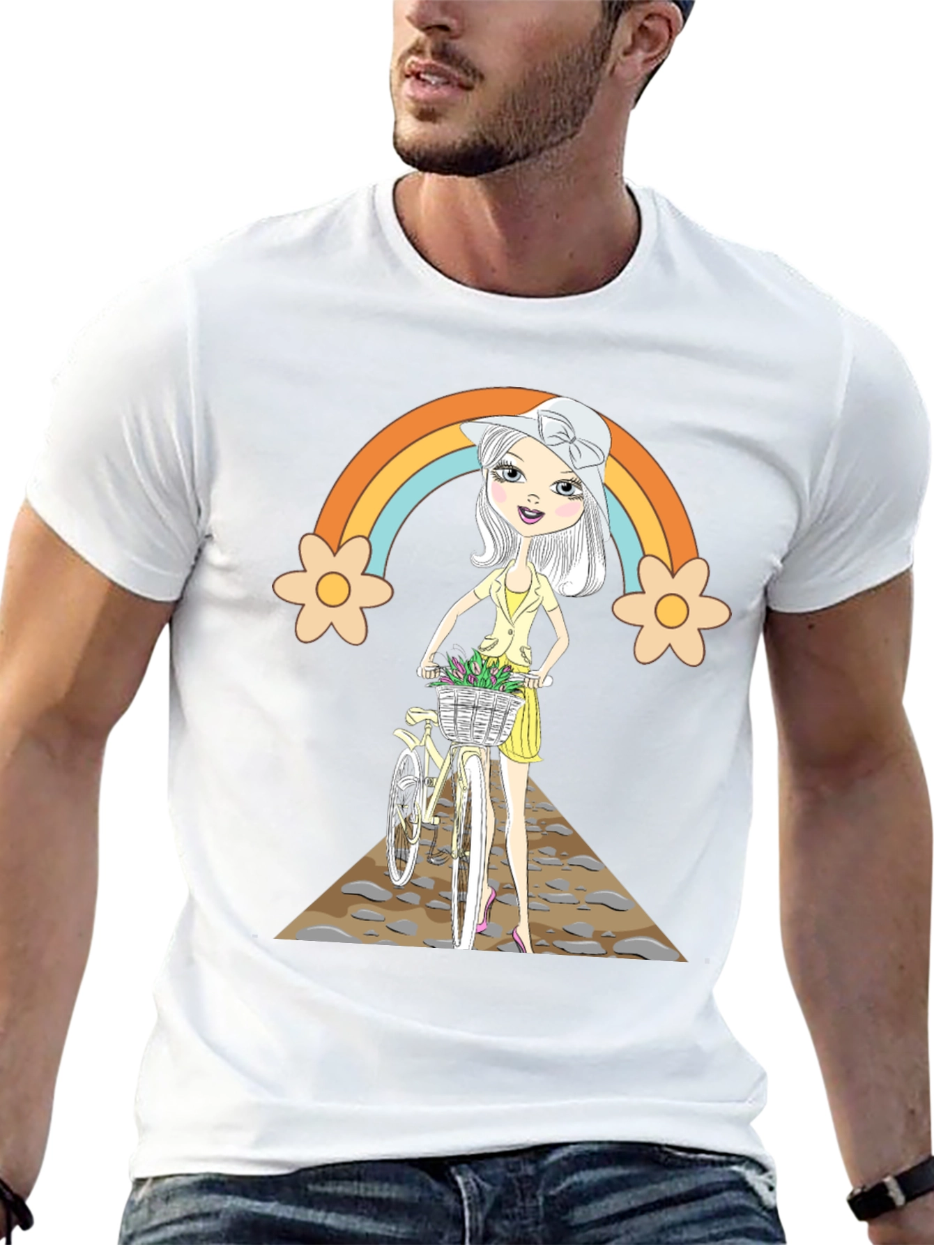 Rainbow Girl Bicycle T-Shirt - Stylish Graphic Tee