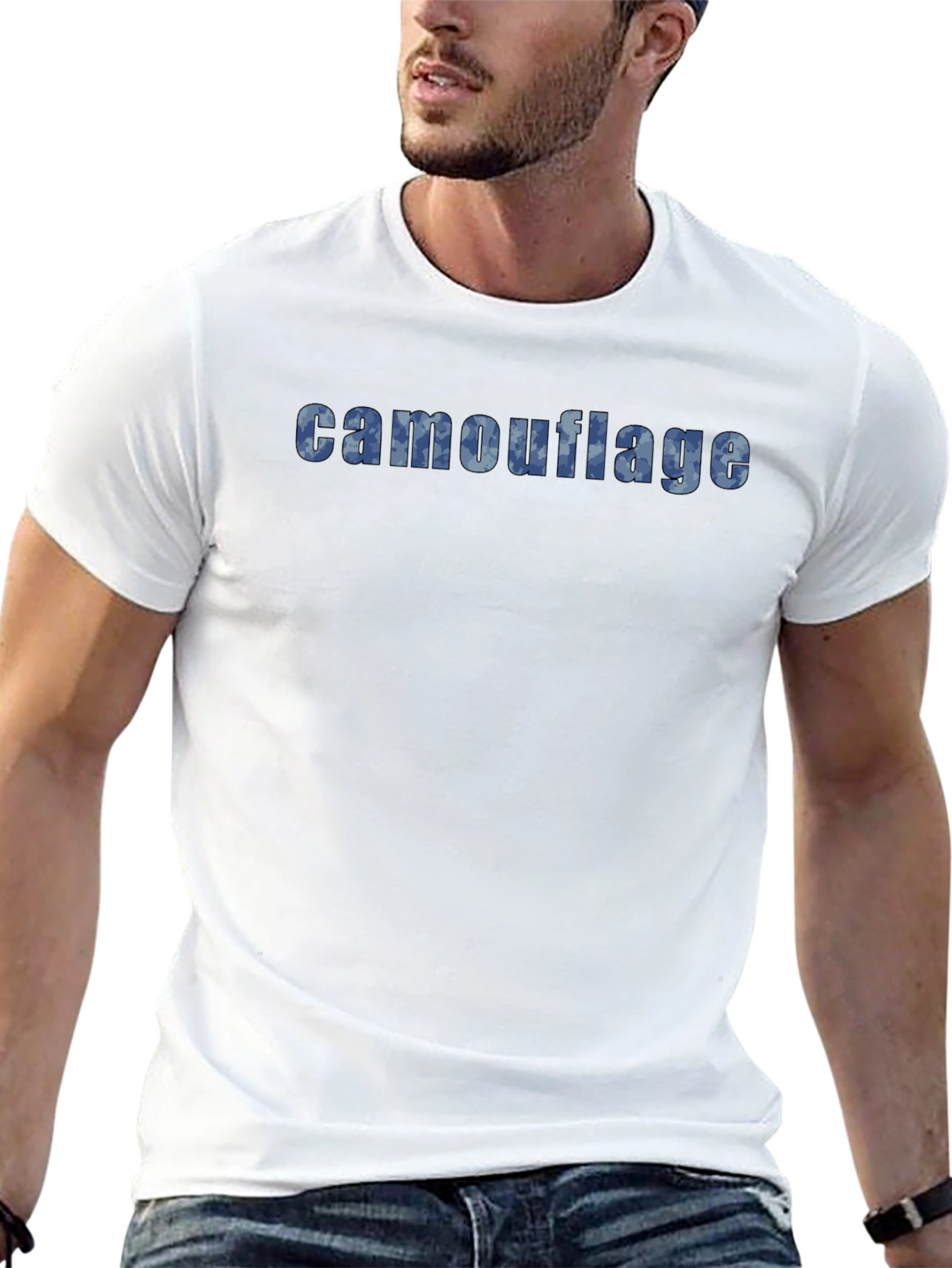 Camouflage Print Black Crew Neck T-Shirt