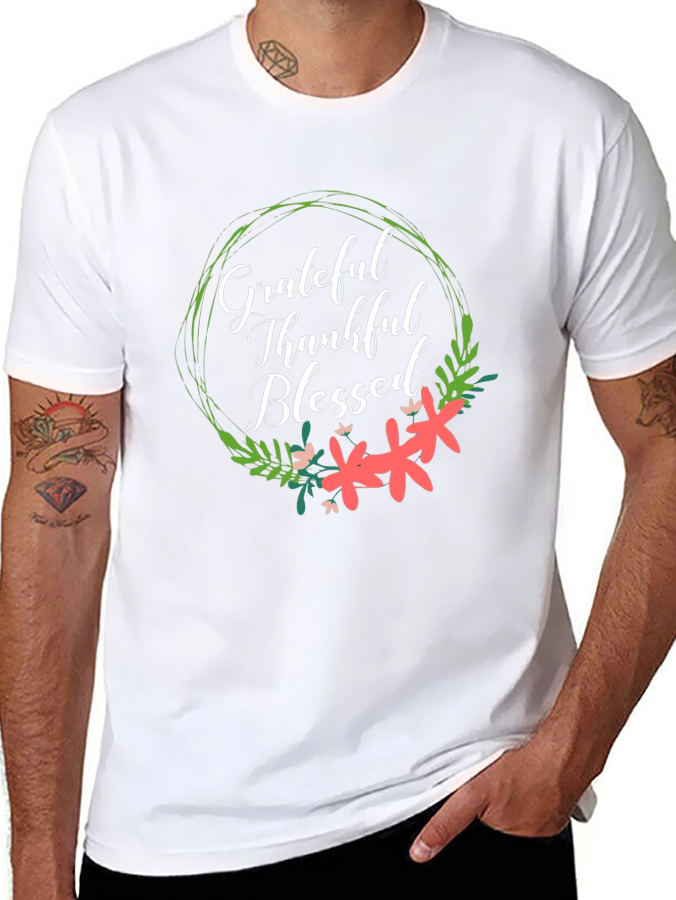 Grateful Thankful Blessed Floral T-Shirt