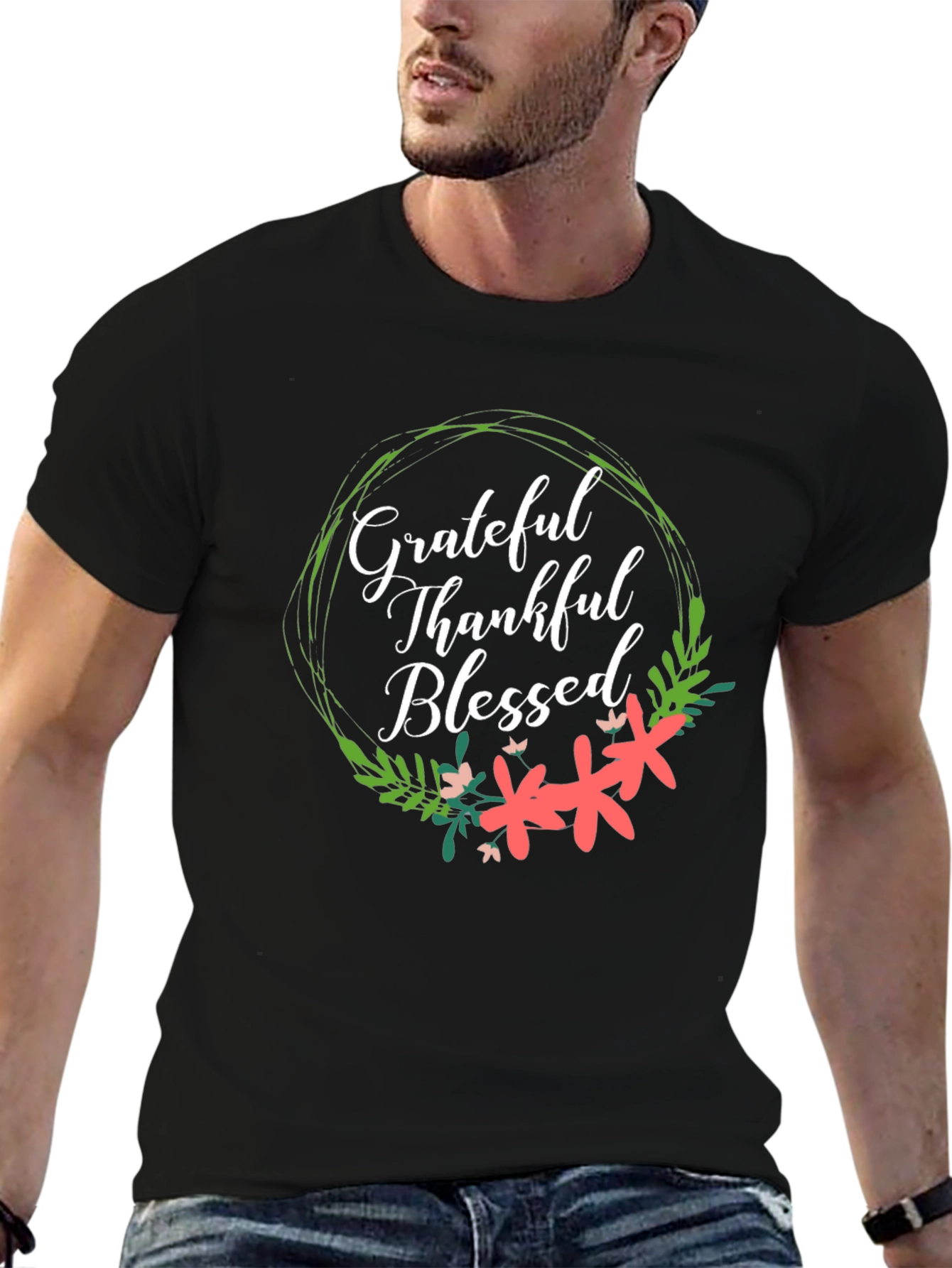Grateful Thankful Blessed Floral T-Shirt