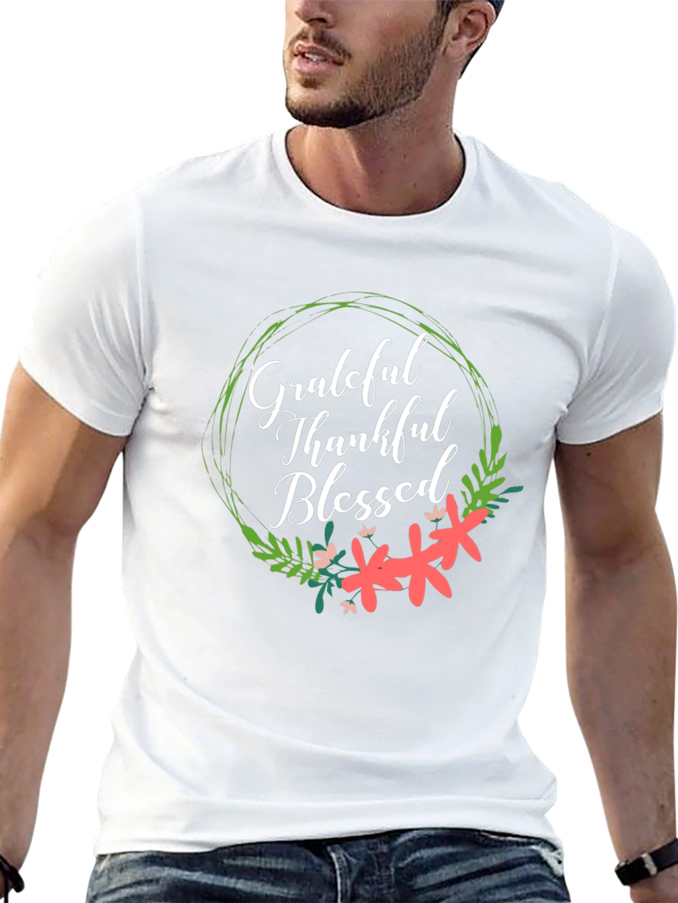 Grateful Thankful Blessed Floral T-Shirt