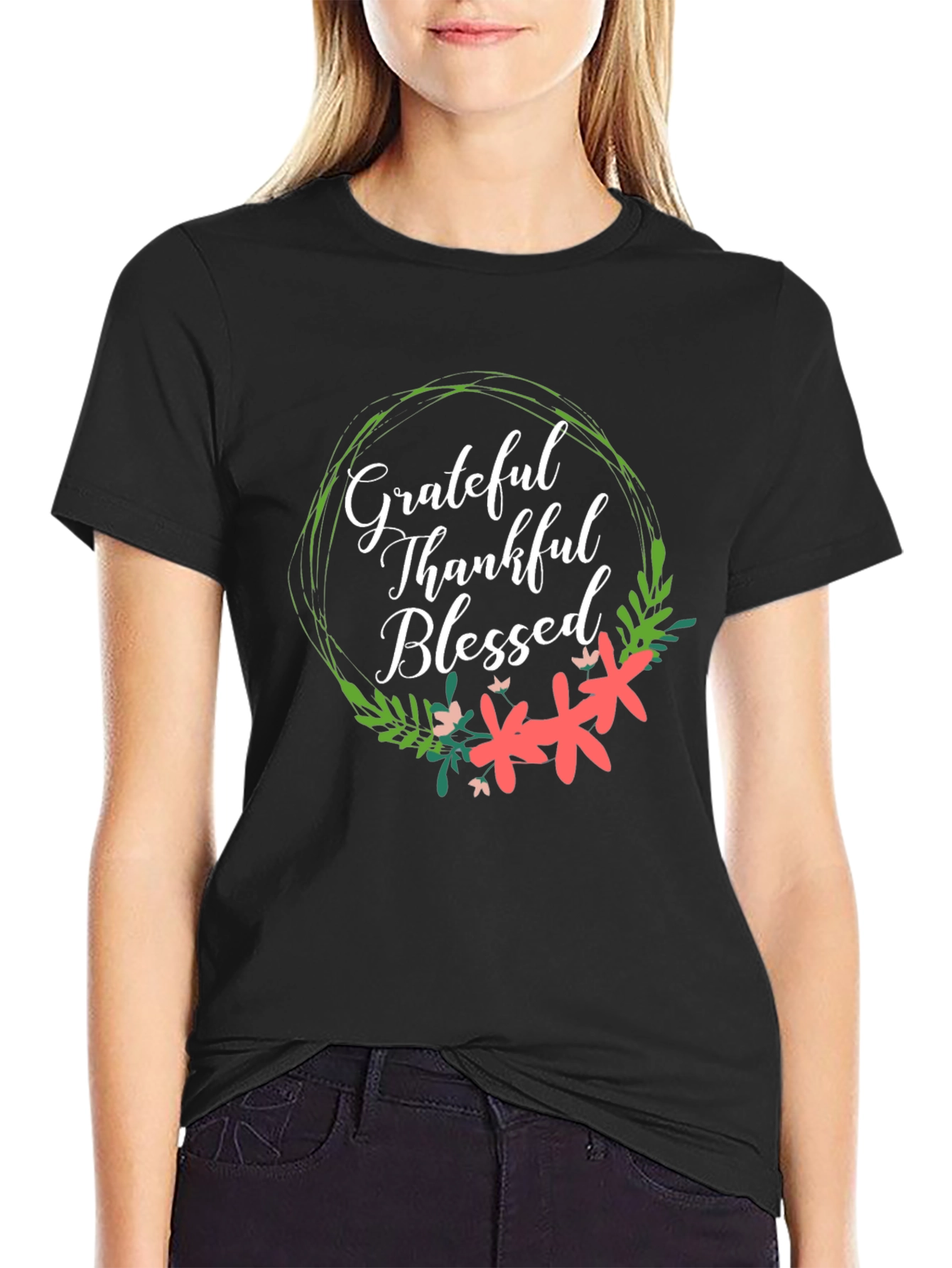 Grateful Thankful Blessed Floral T-Shirt