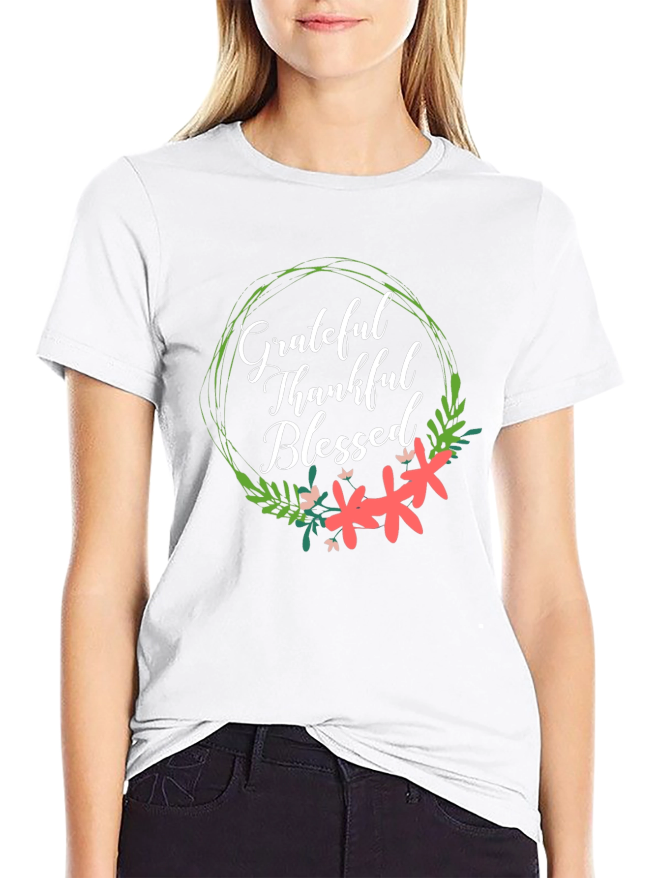 Grateful Thankful Blessed Floral T-Shirt
