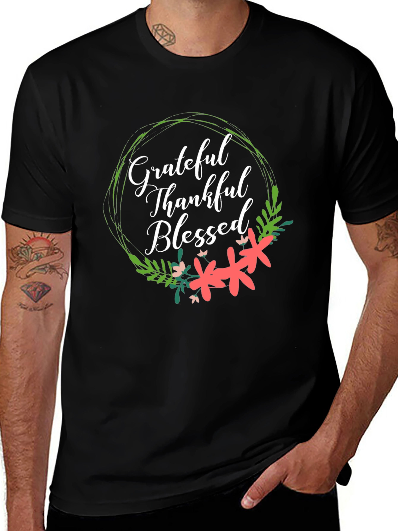 Grateful Thankful Blessed Floral T-Shirt