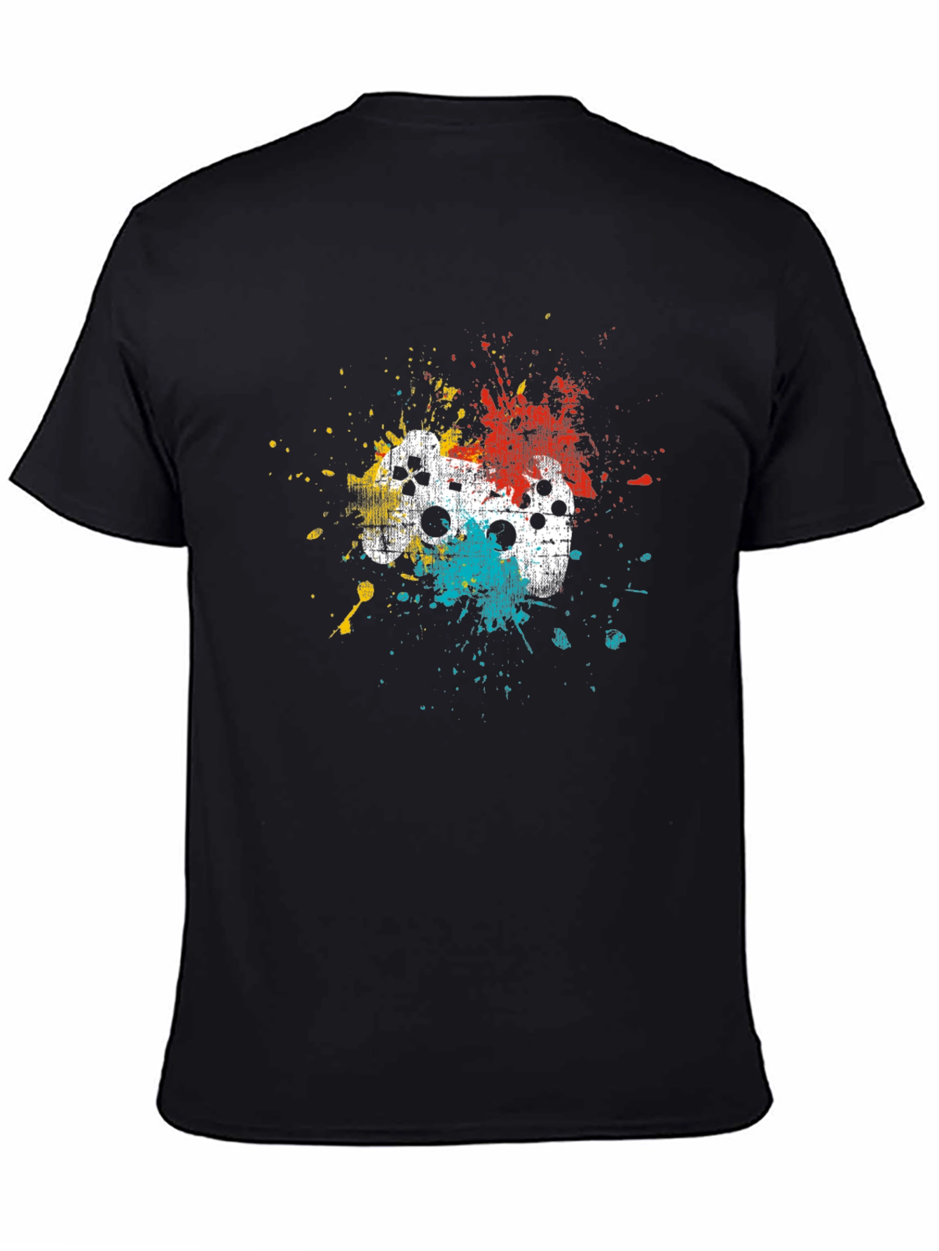 Gamer Controller Splatter Graphic T-Shirt - Black