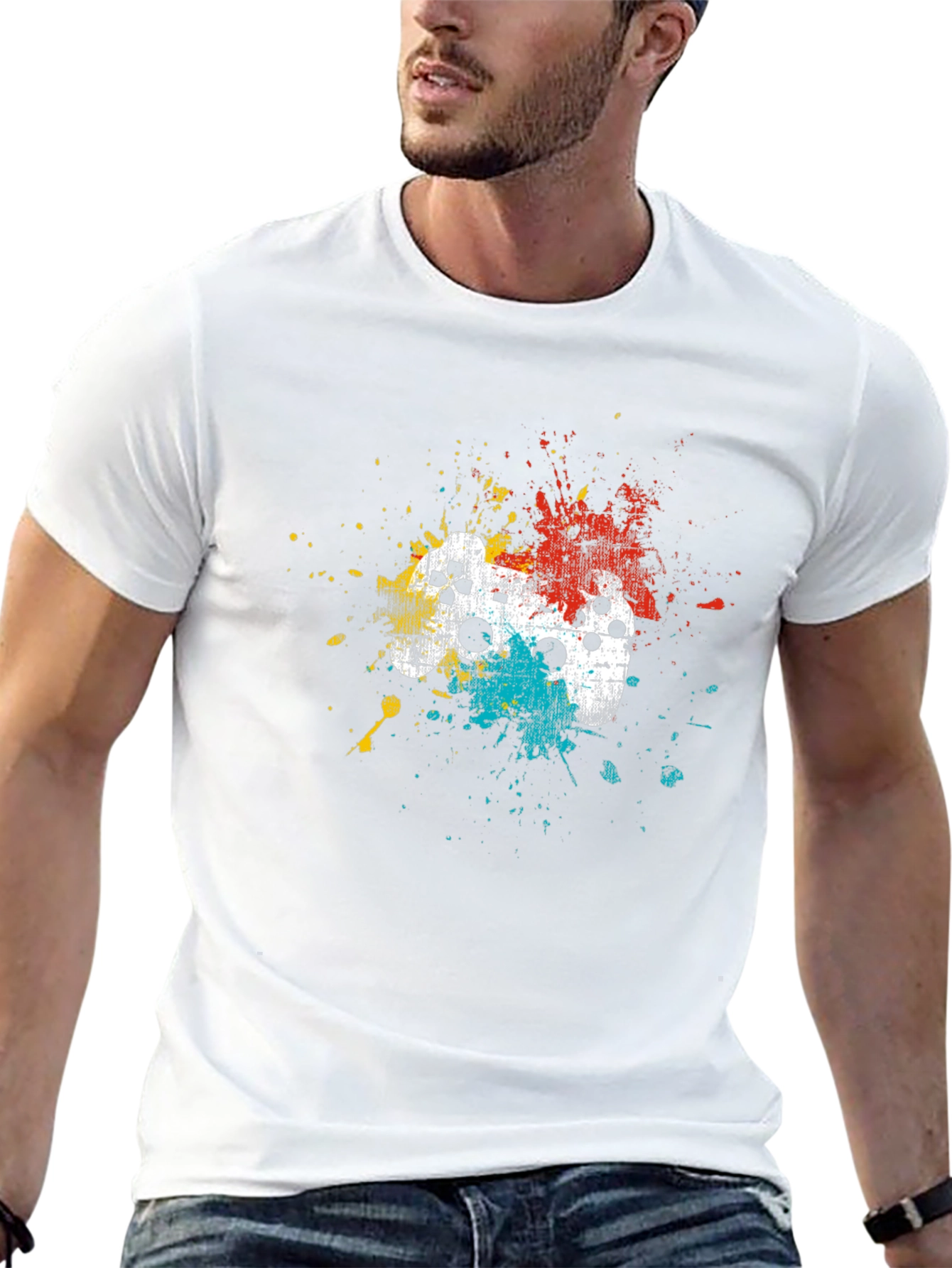 Gamer Controller Splatter Graphic T-Shirt - Black