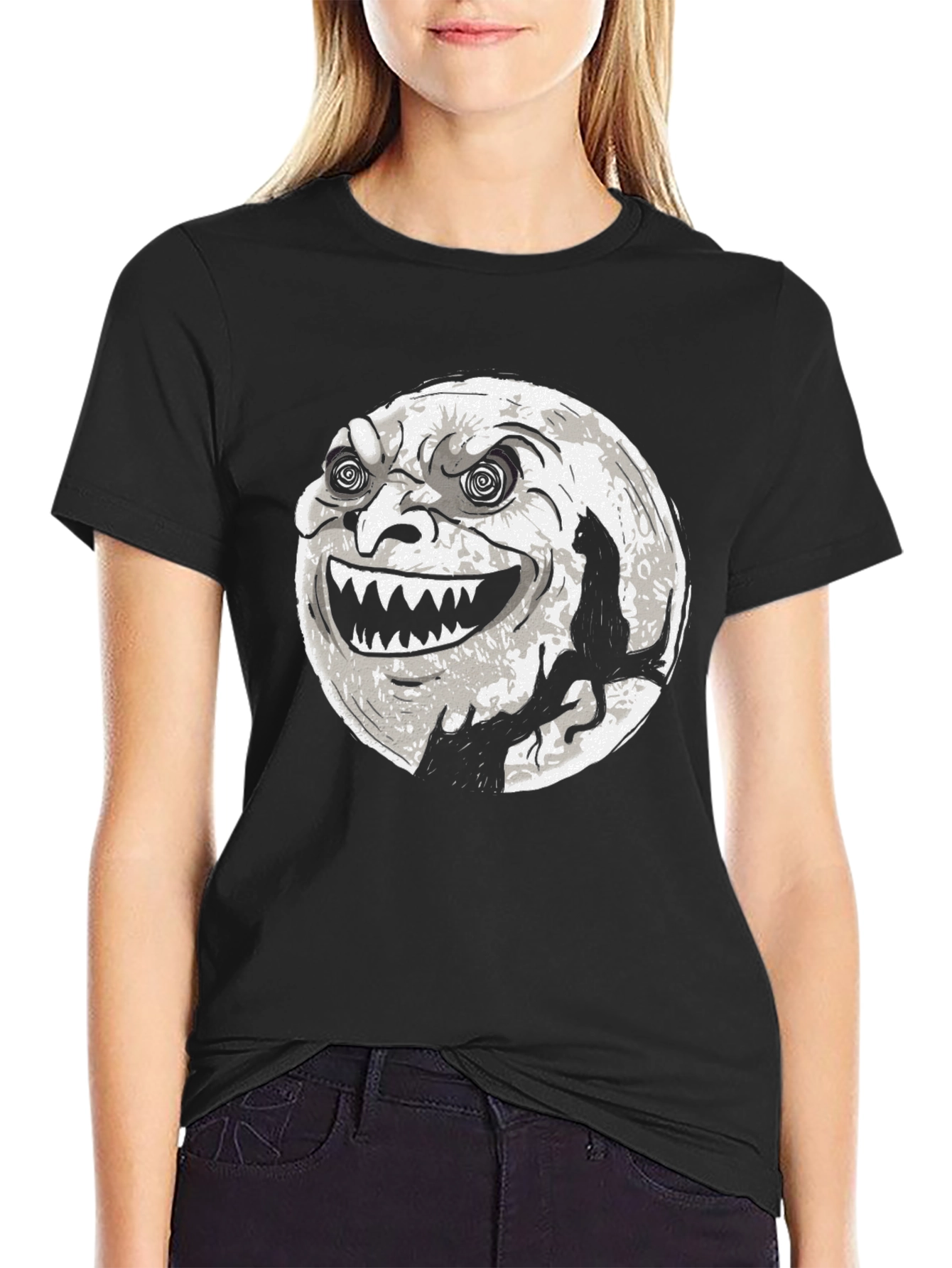 Spooky Moon Cat Graphic Tee - Halloween Shirt