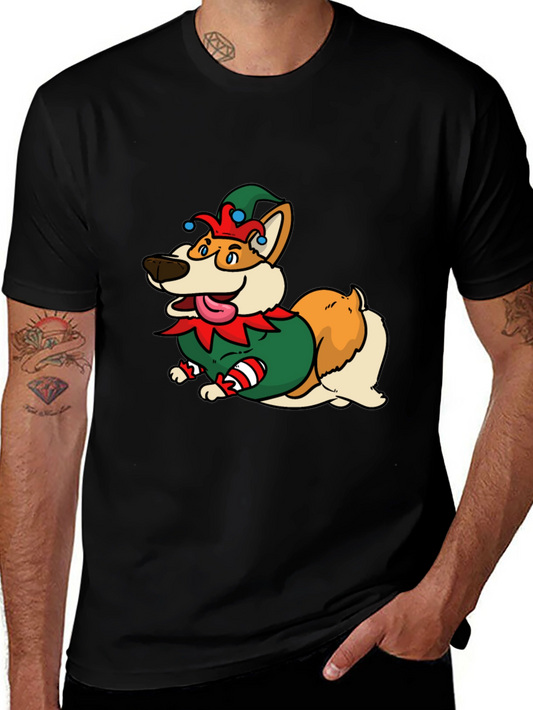 Festive Corgi Elf Graphic Tee