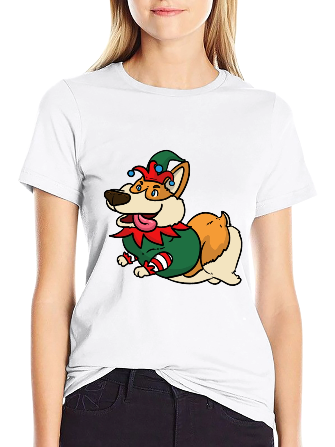 Festive Corgi Elf Graphic Tee
