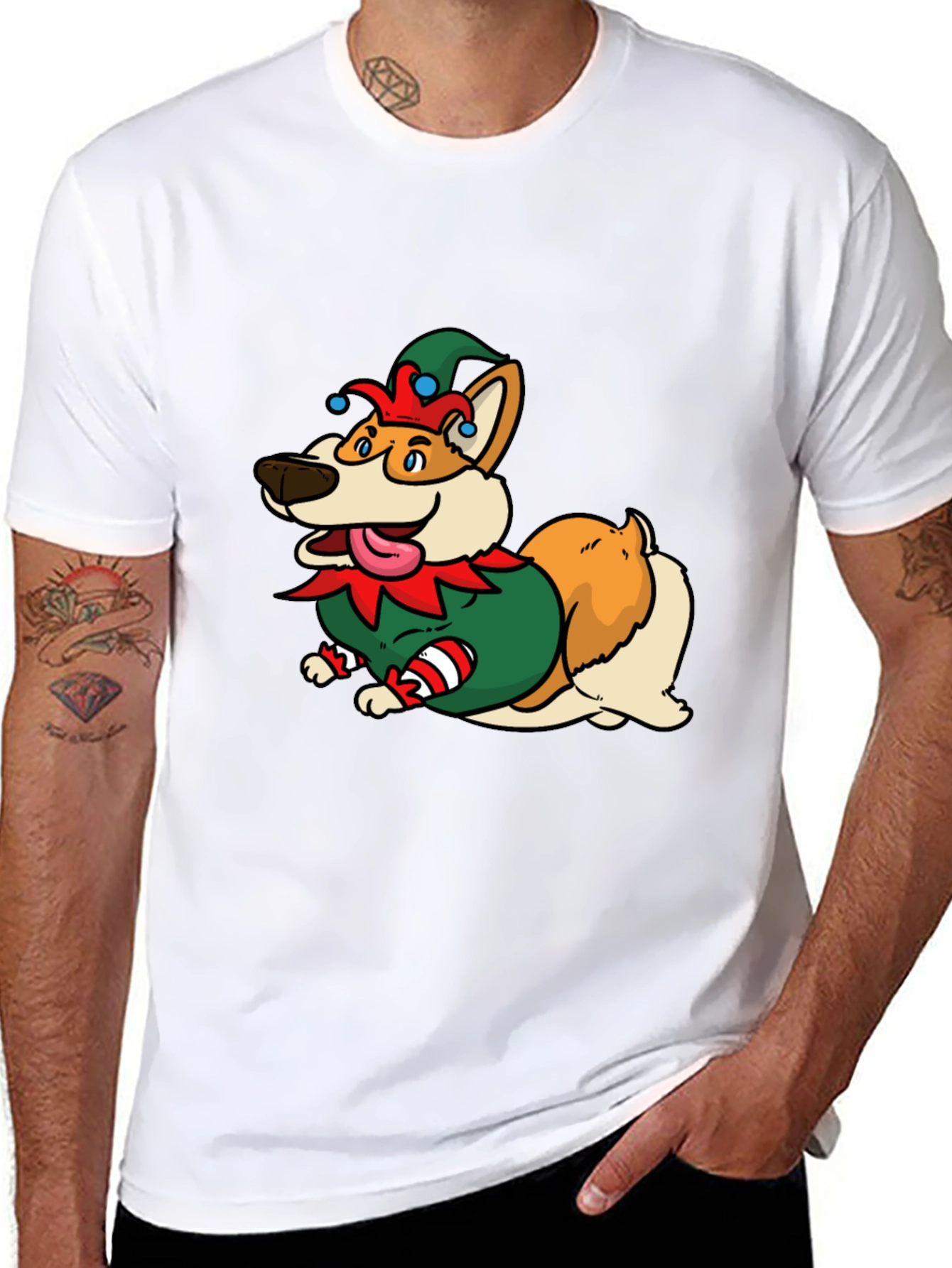 Festive Corgi Elf Graphic Tee