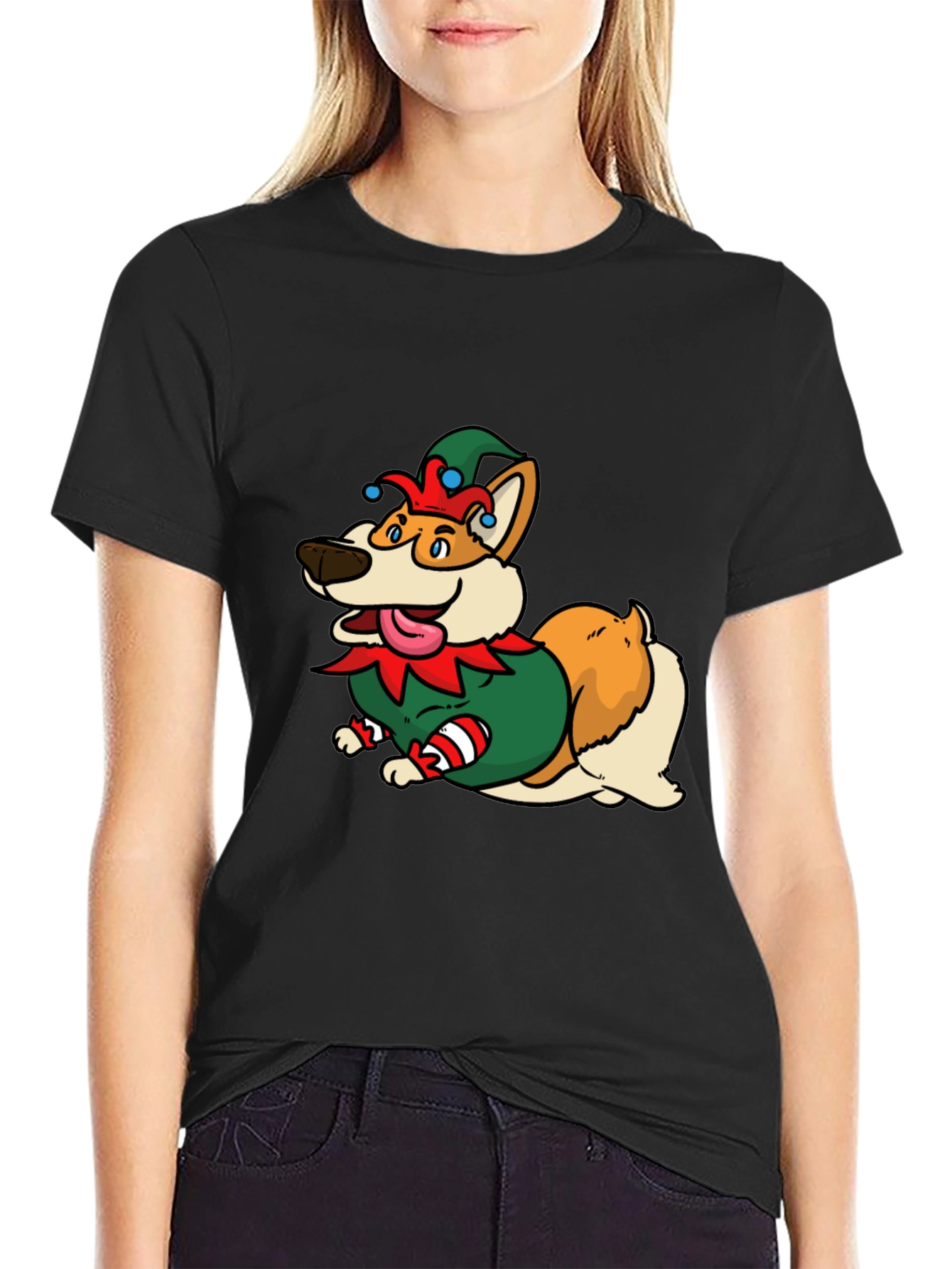 Festive Corgi Elf Graphic Tee