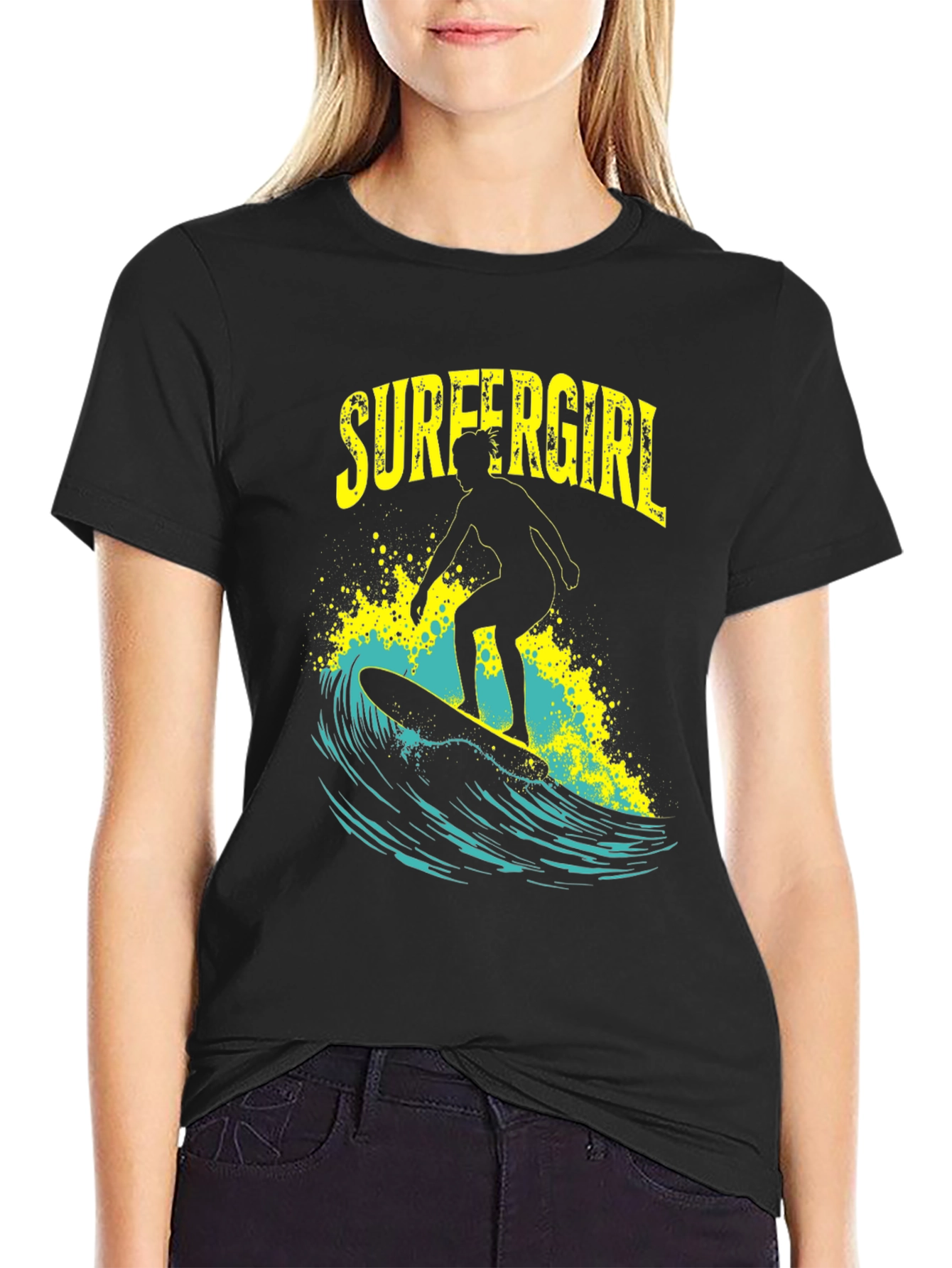 Surfer Girl T-Shirt - Black Graphic Tee