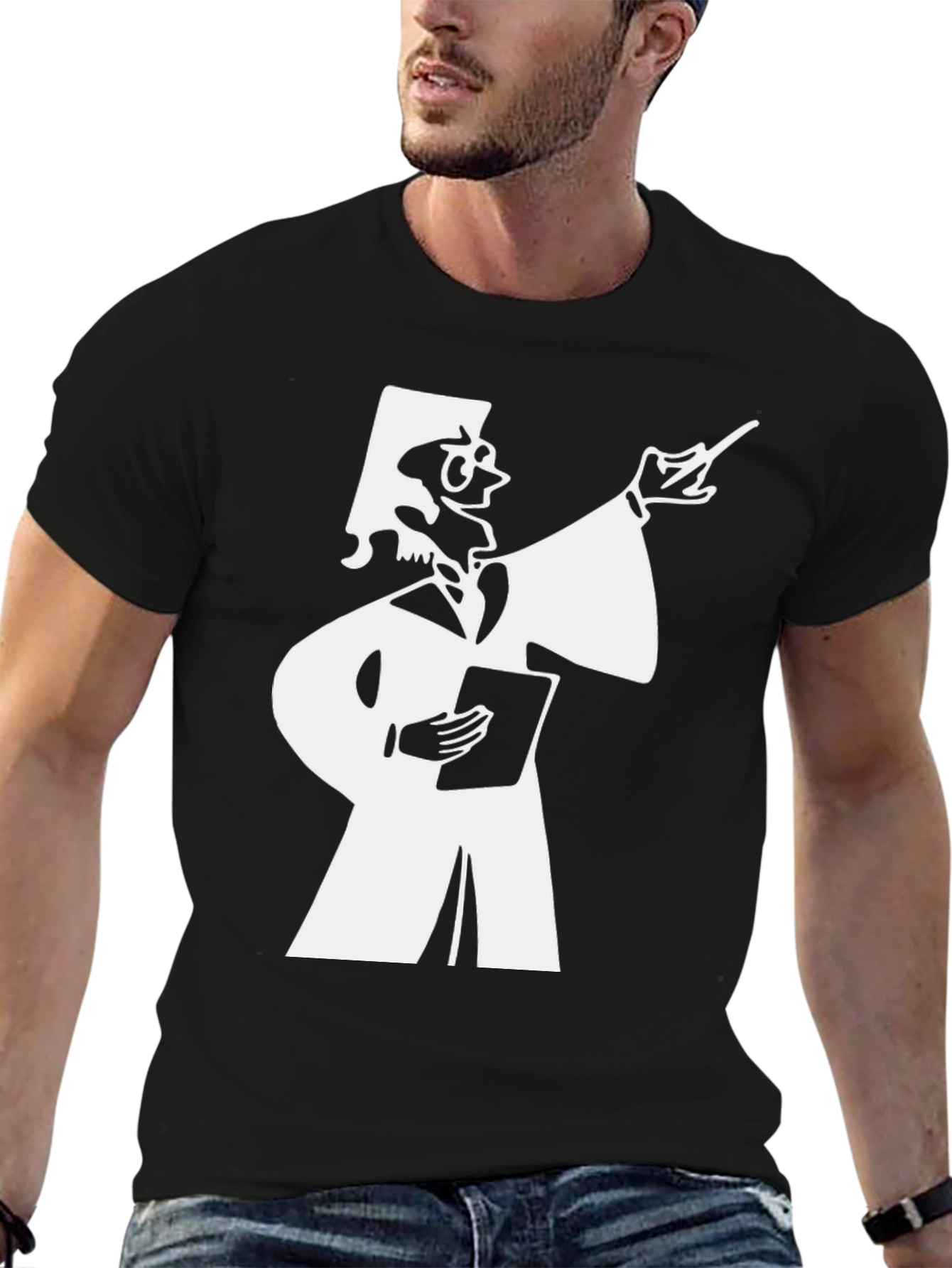 Funny Cartoon Teacher Black T-Shirt