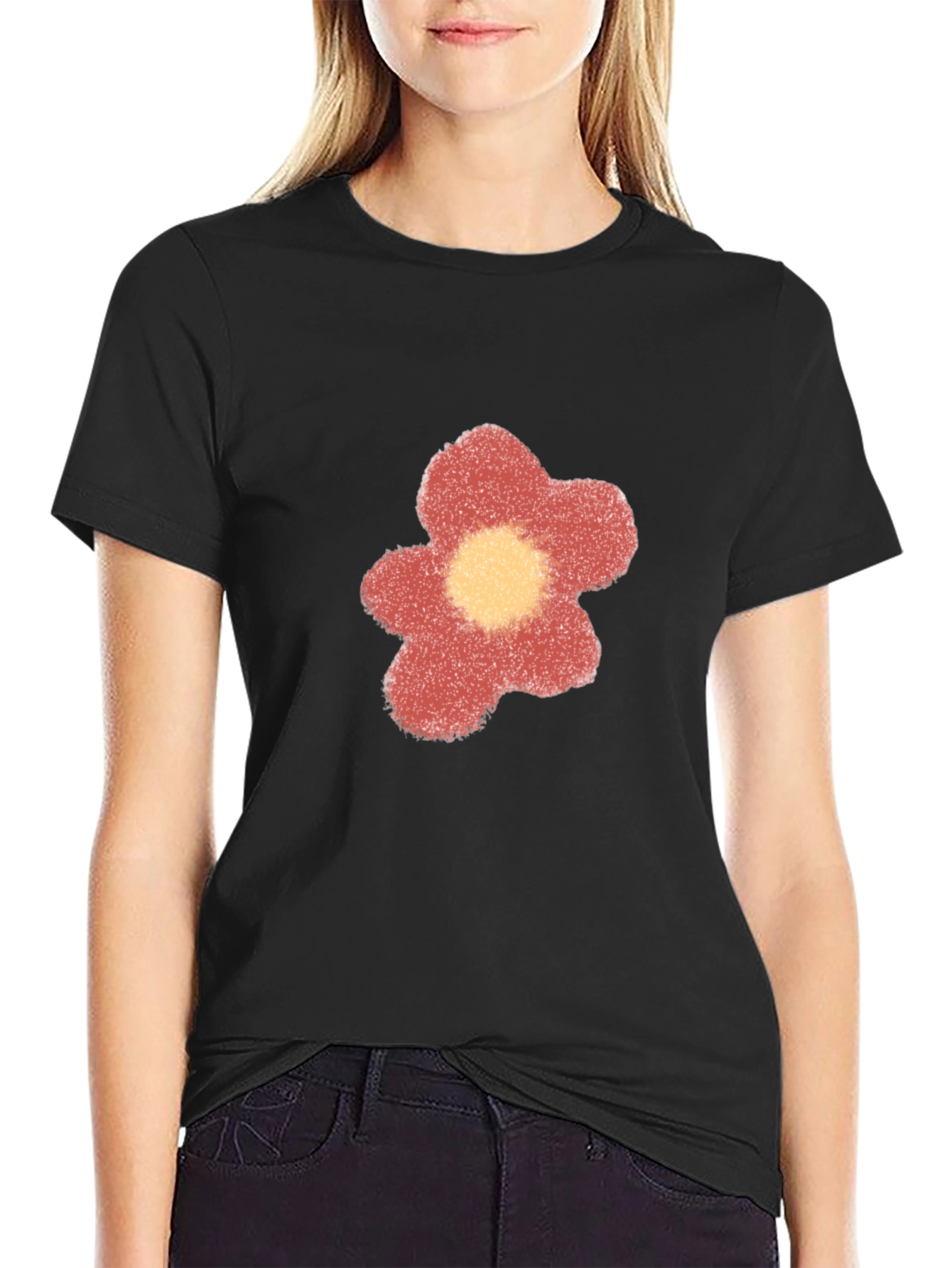 Black T-Shirt with a Flower Design