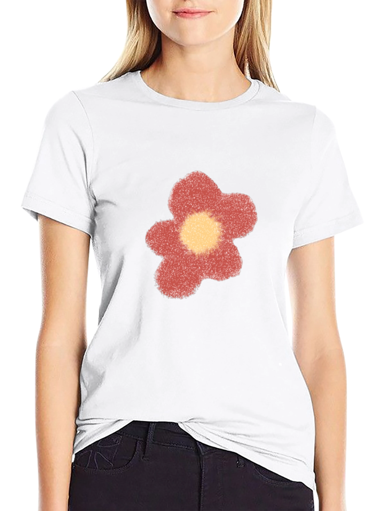 Black T-Shirt with a Flower Design