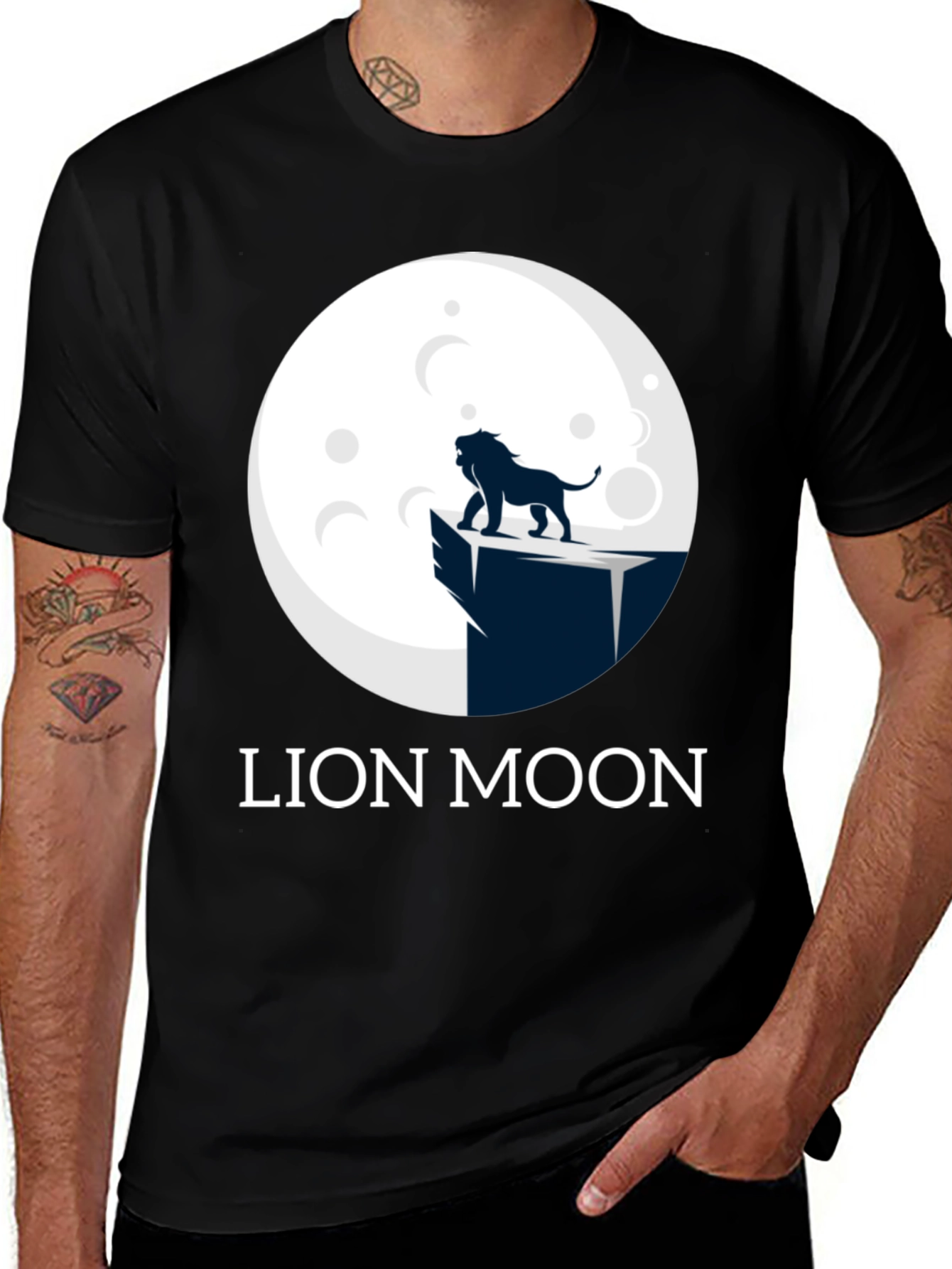 Lion Moon Graphic T-Shirt - Black Cotton Tee