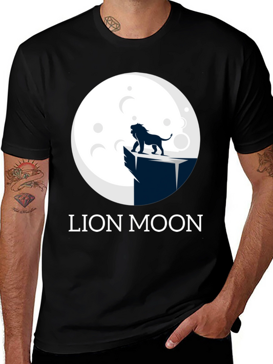 Lion Moon Graphic T-Shirt - Black Cotton Tee