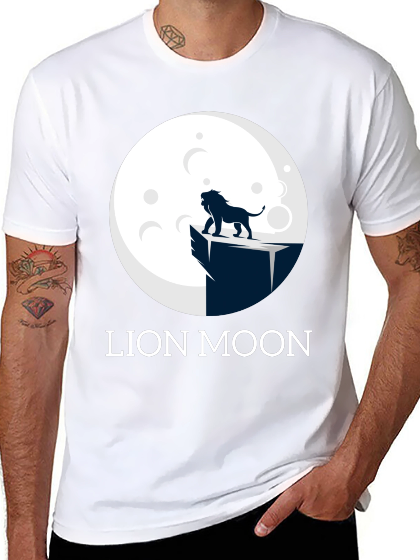 Lion Moon Graphic T-Shirt - Black Cotton Tee