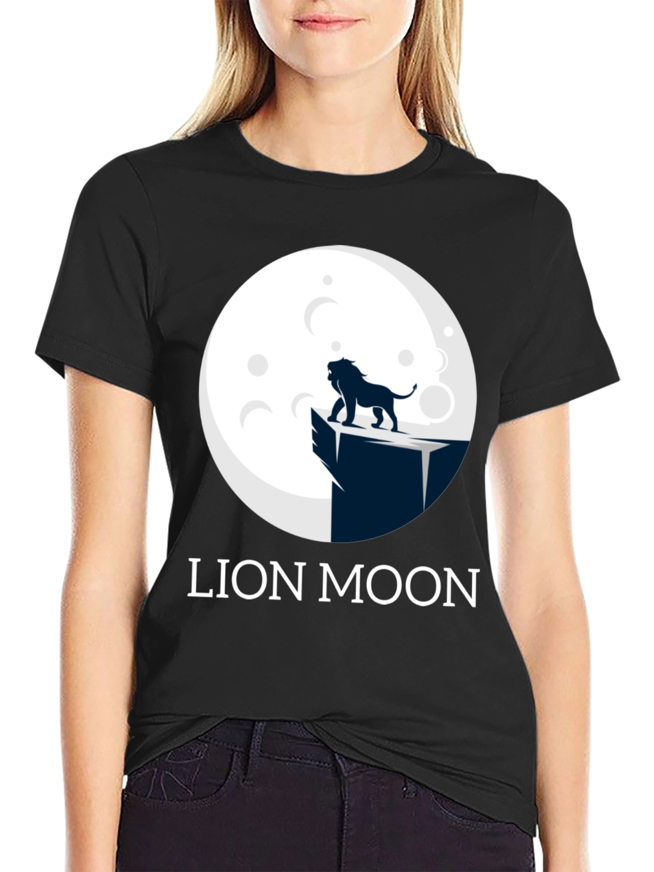 Lion Moon Graphic T-Shirt - Black Cotton Tee