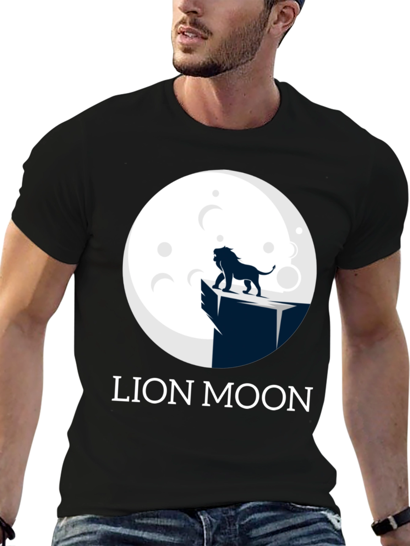 Lion Moon Graphic T-Shirt - Black Cotton Tee