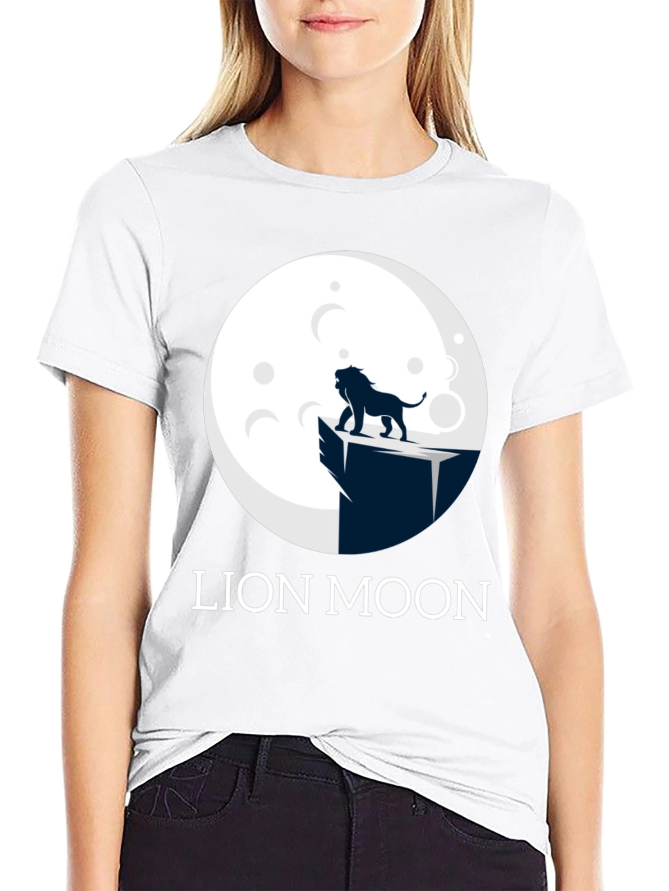 Lion Moon Graphic T-Shirt - Black Cotton Tee