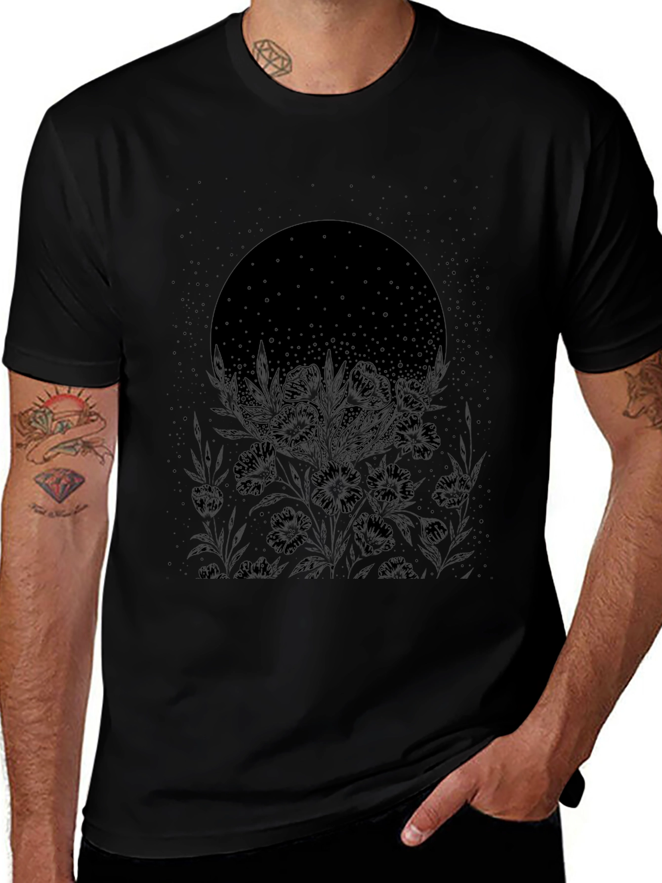 Black Floral Moon Graphic Tee