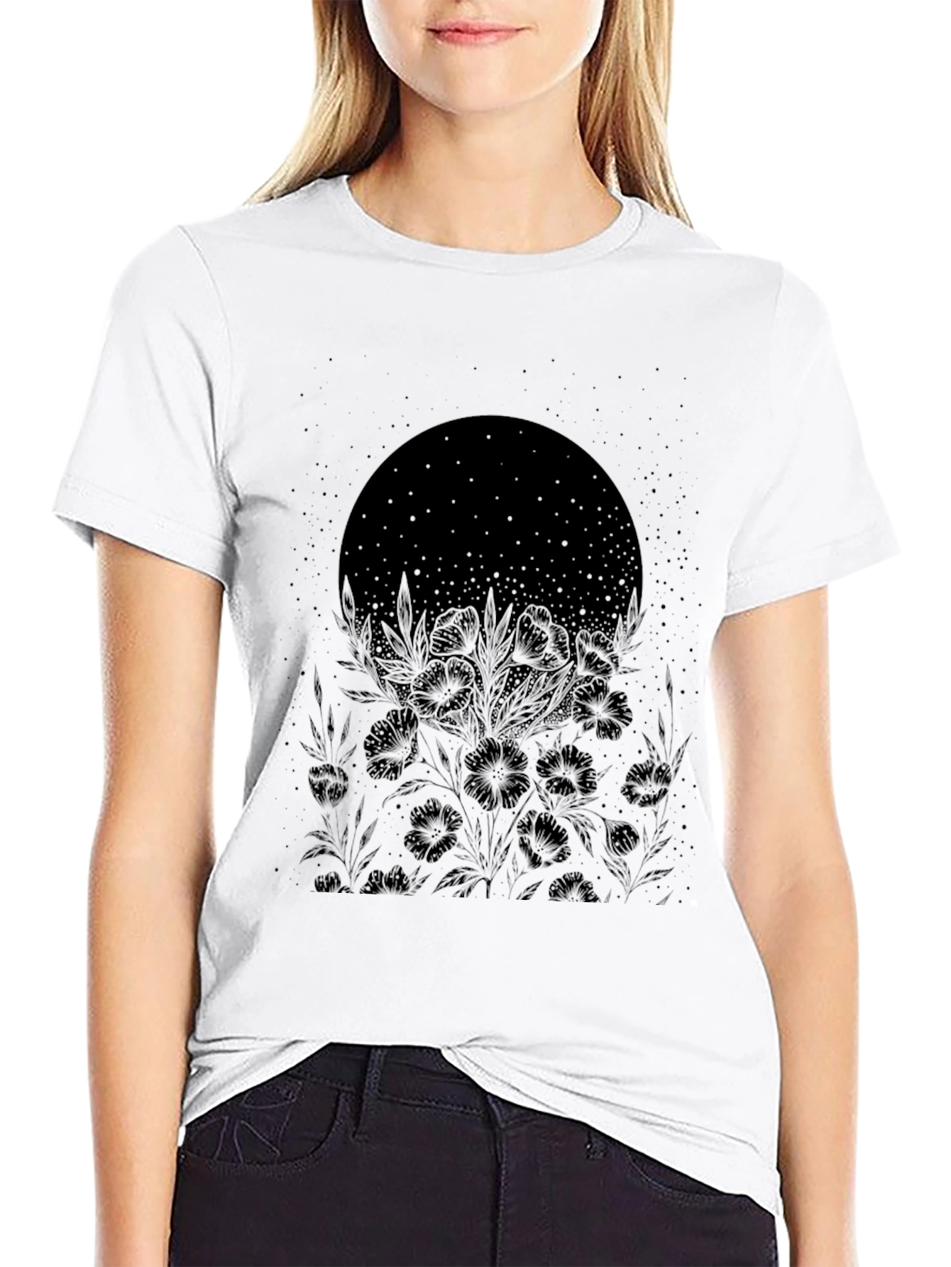 Black Floral Moon Graphic Tee