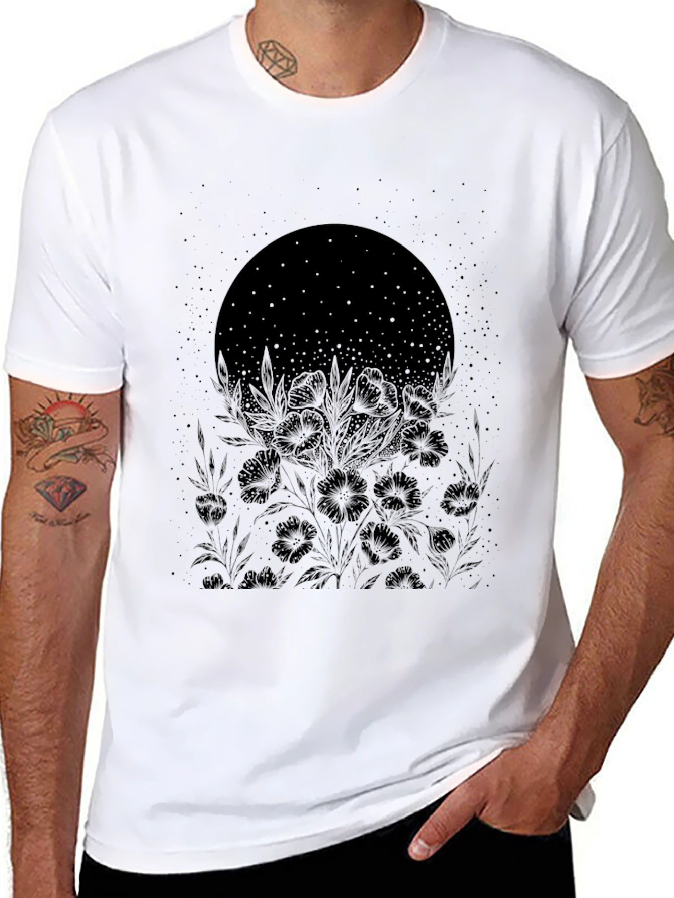 Black Floral Moon Graphic Tee
