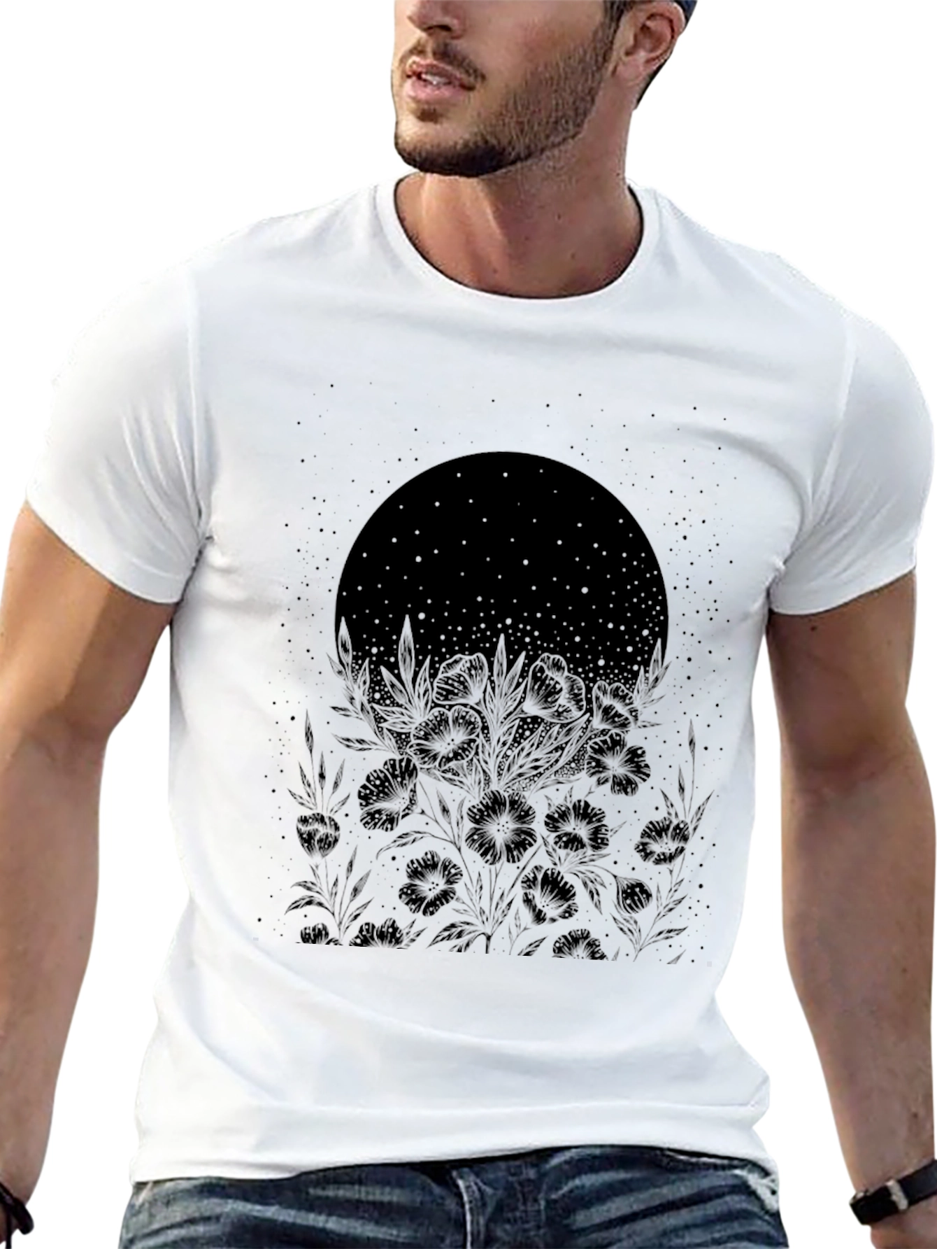 Black Floral Moon Graphic Tee