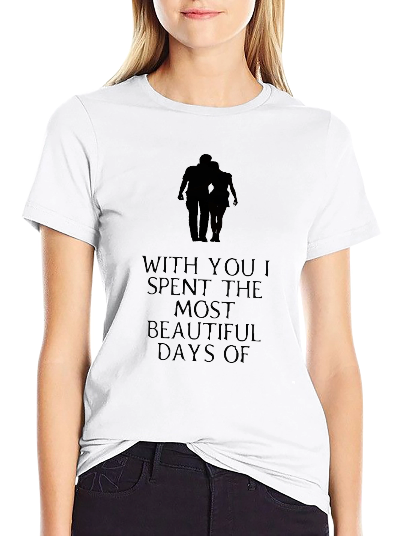 Romantic Couple Silhouette Graphic Tee - Black