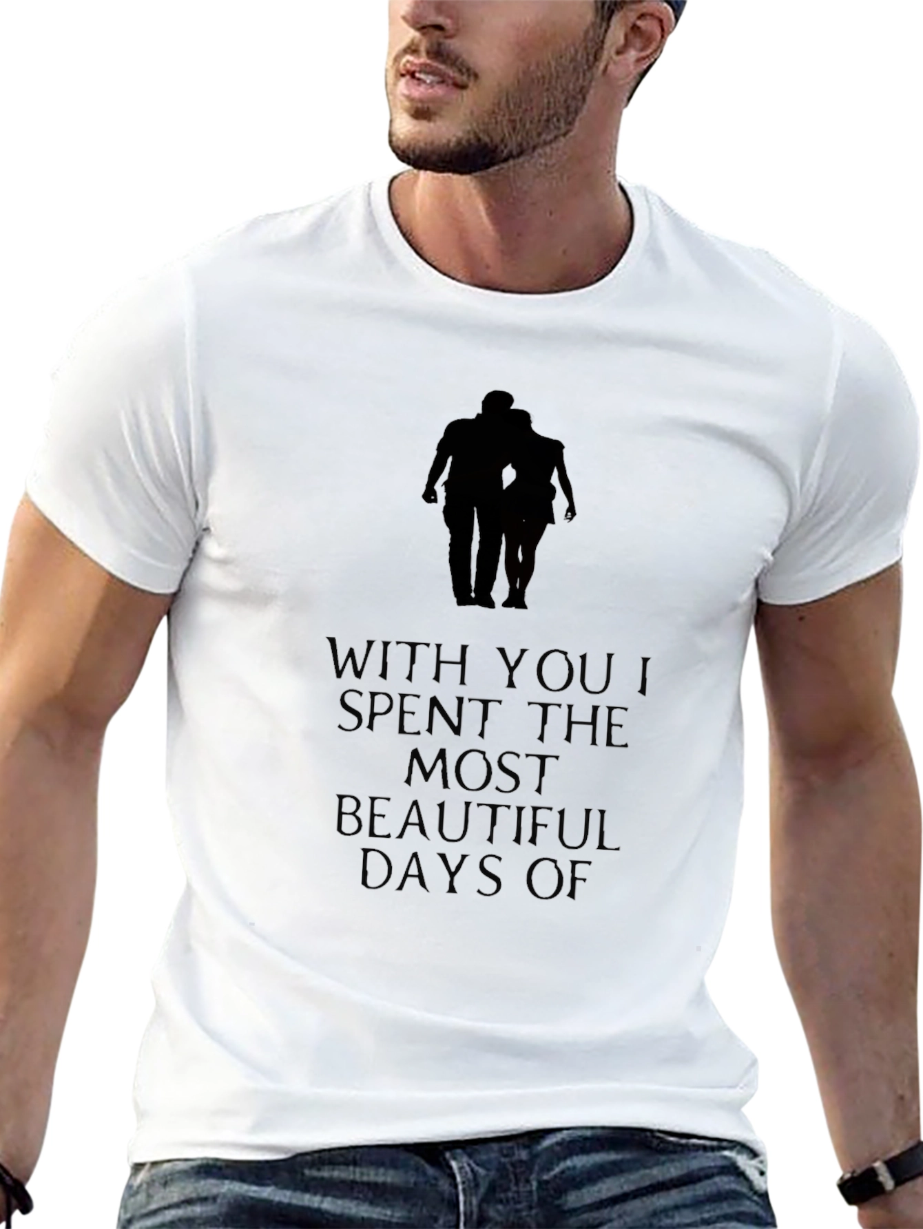 Romantic Couple Silhouette Graphic Tee - Black