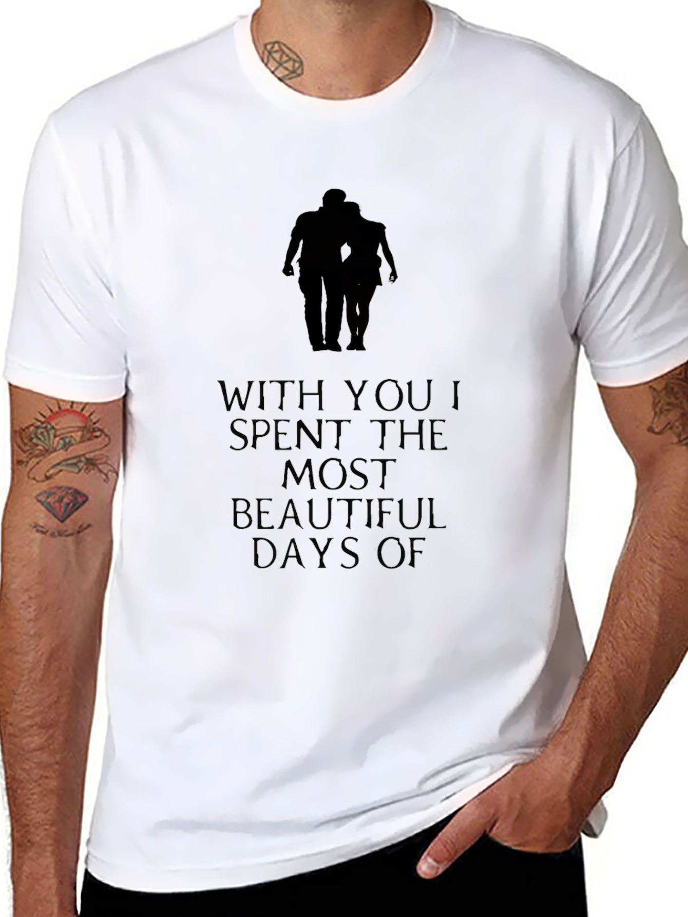 Romantic Couple Silhouette Graphic Tee - Black