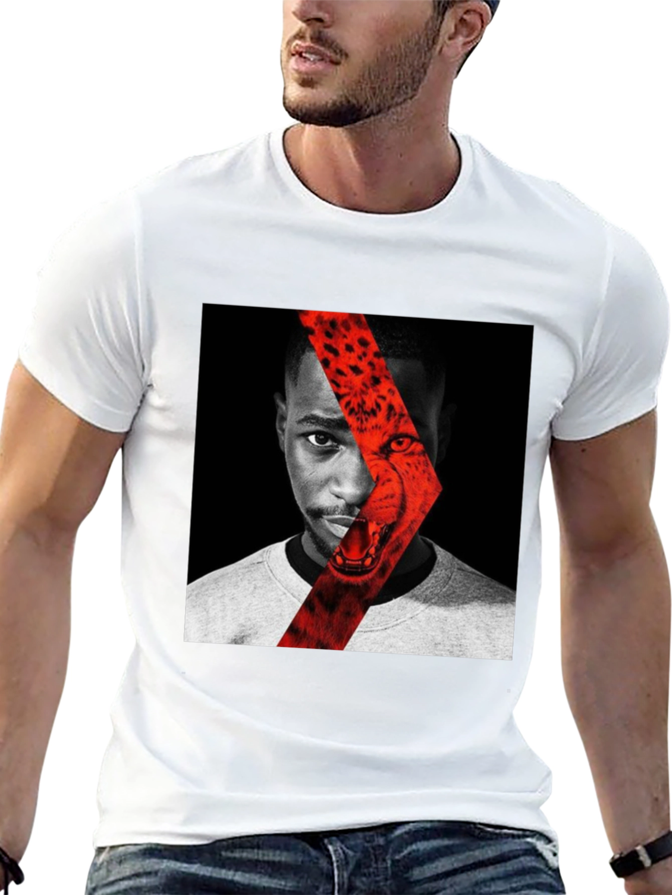 Graphic Print T-Shirt - Cheetah Portrait Design
