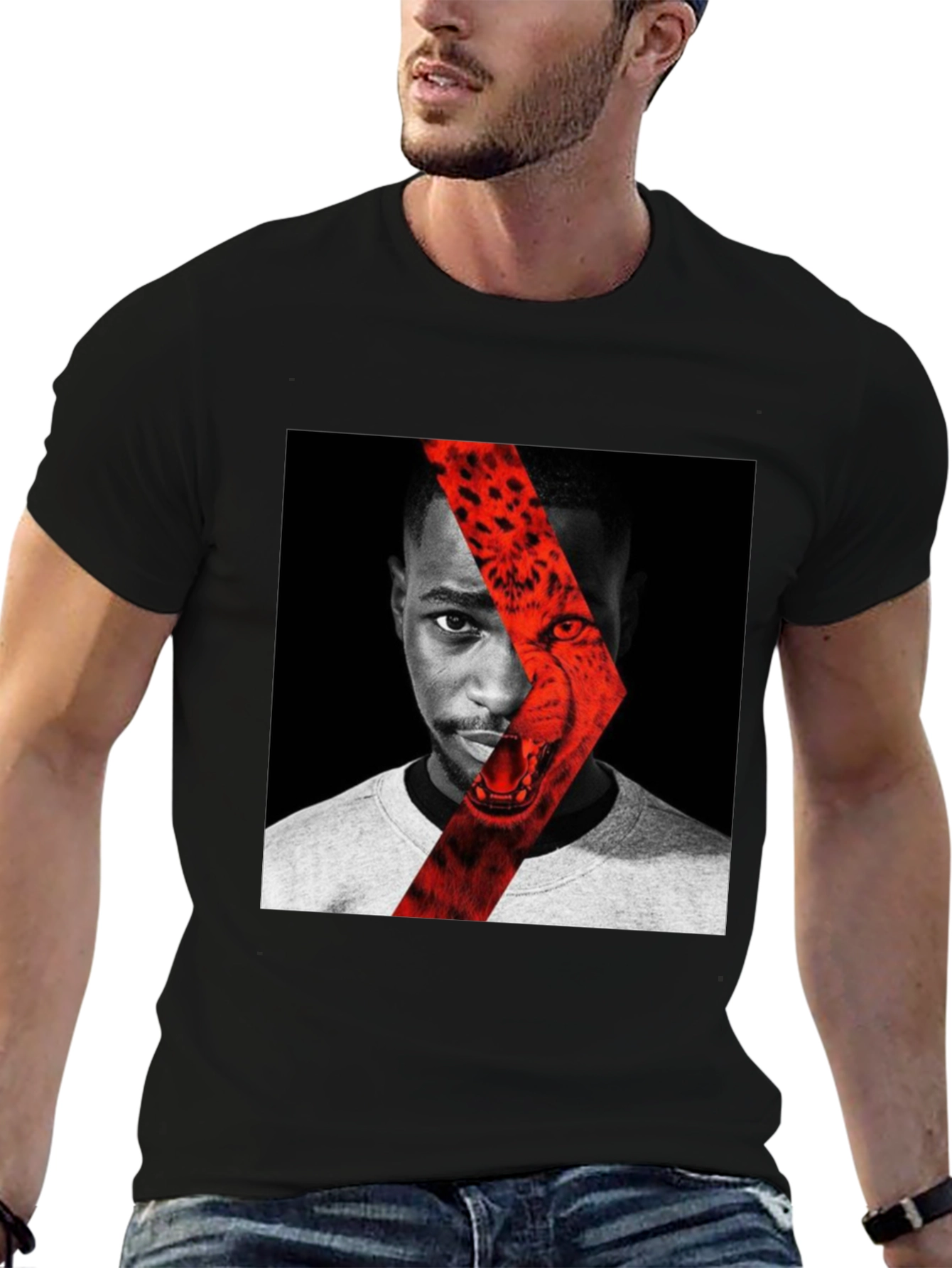 Graphic Print T-Shirt - Cheetah Portrait Design