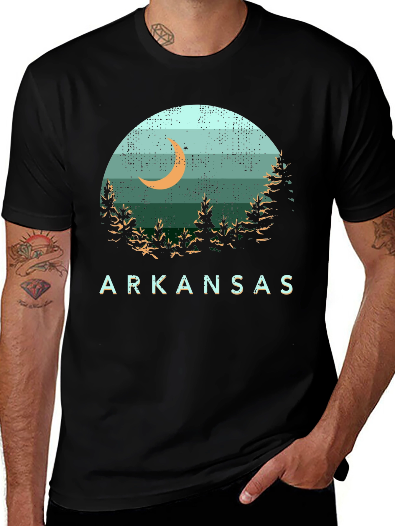 Arkansas Graphic Tee - Nature Scene Black T-Shirt