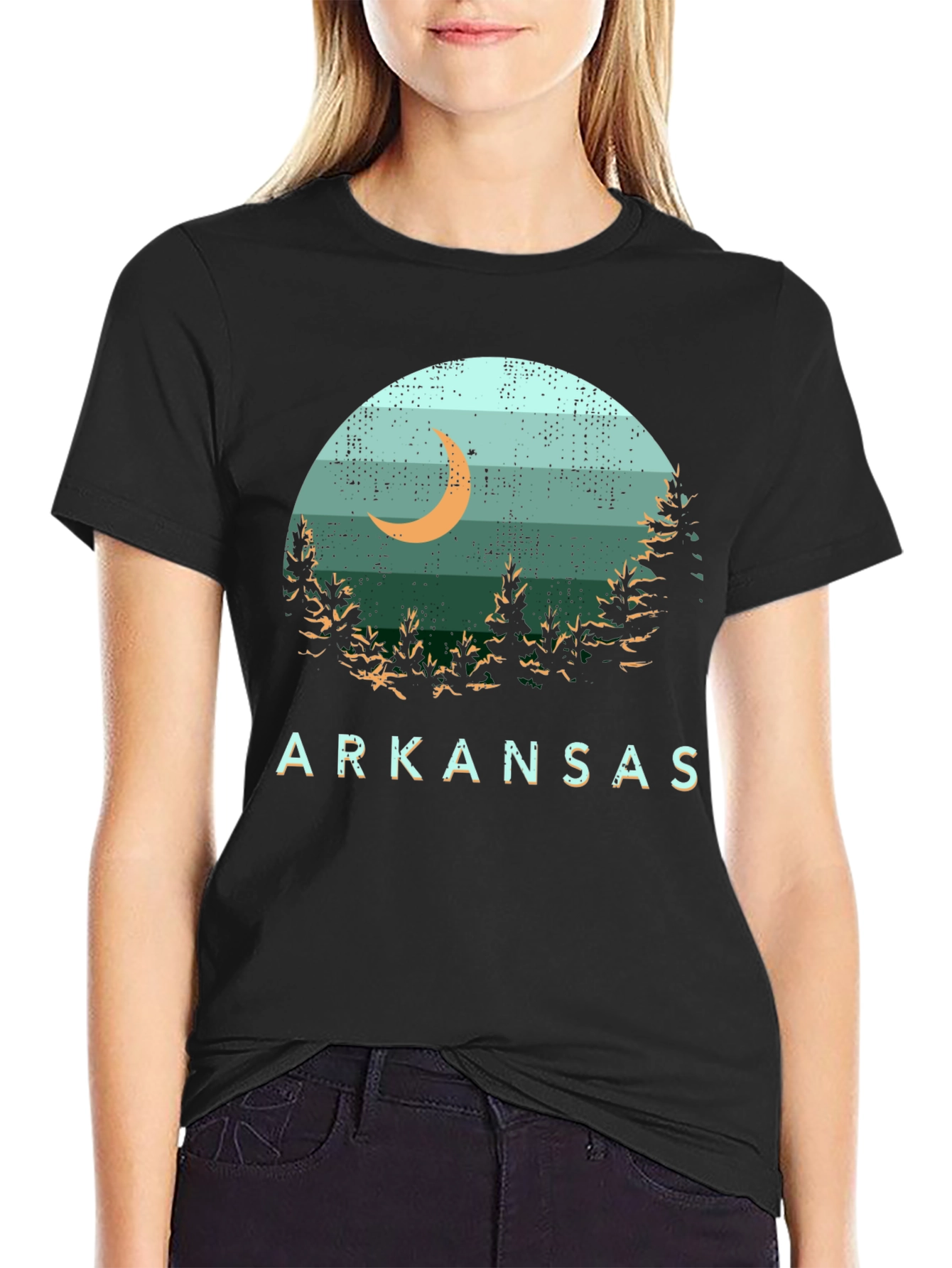 Arkansas Graphic Tee - Nature Scene Black T-Shirt
