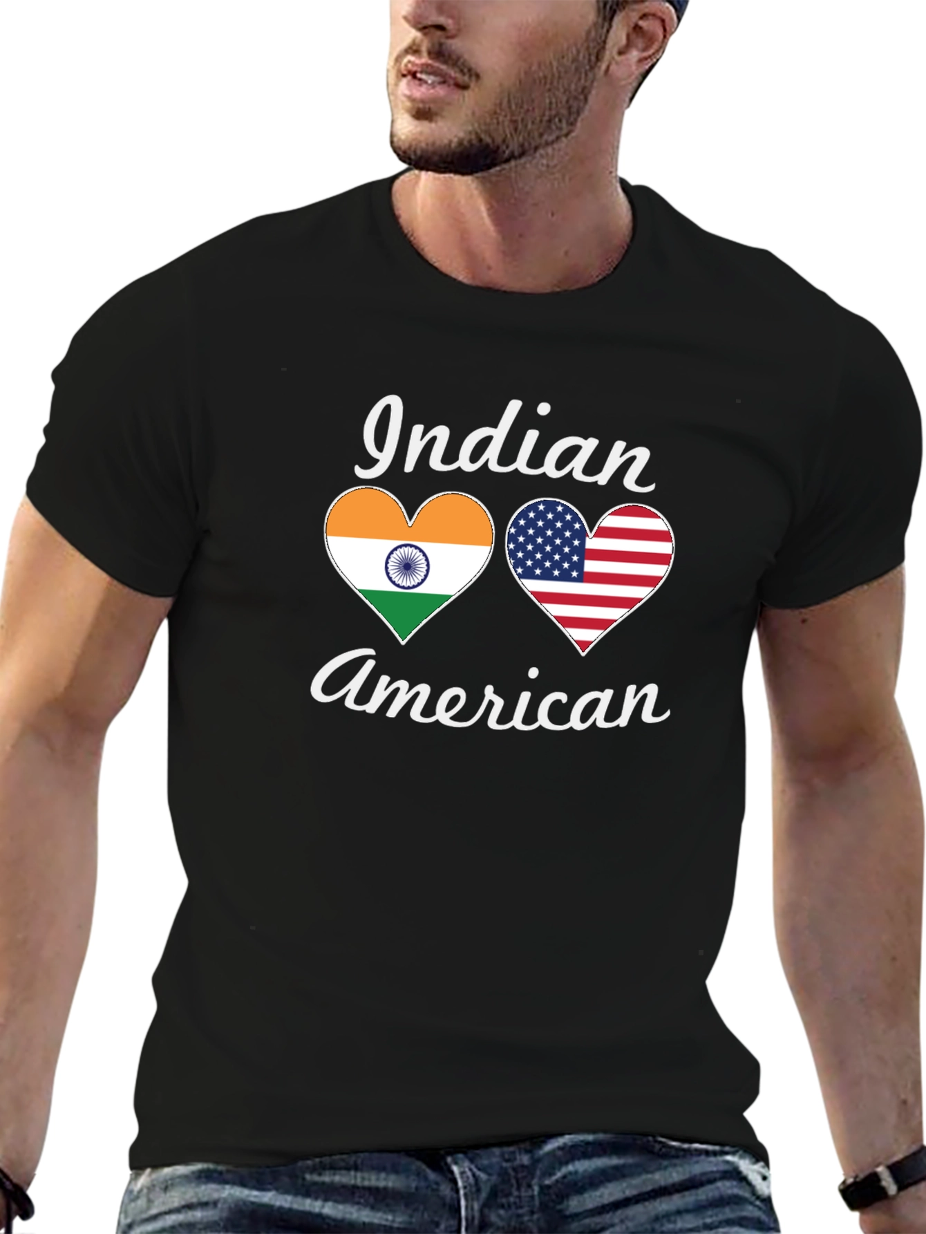 Indian American Pride T-Shirt Heart Flags