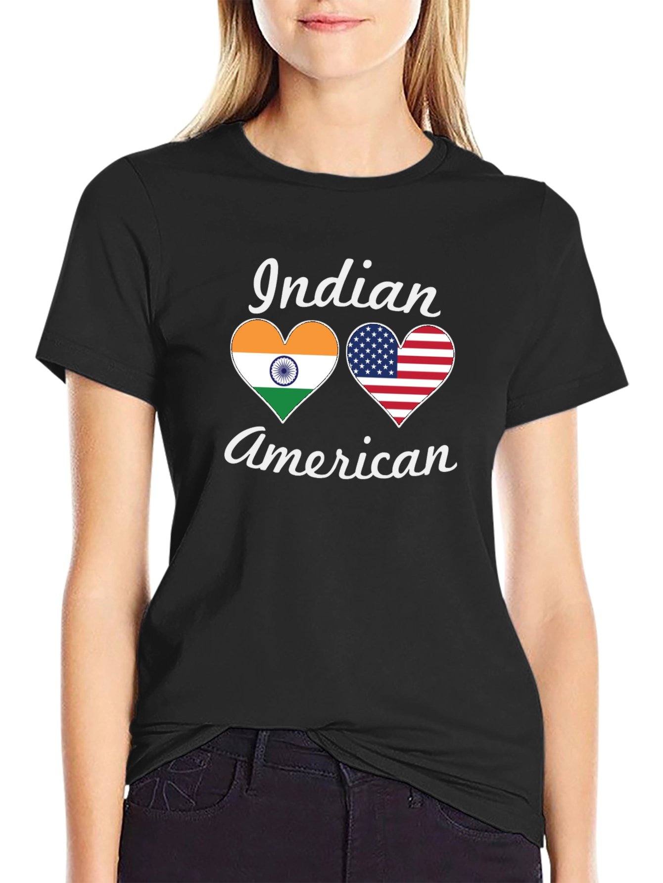 Indian American Pride T-Shirt Heart Flags