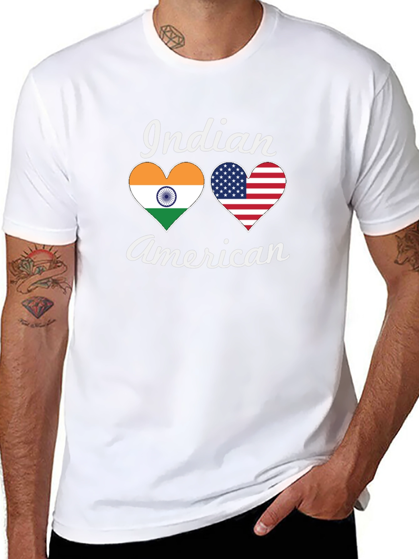 Indian American Pride T-Shirt Heart Flags