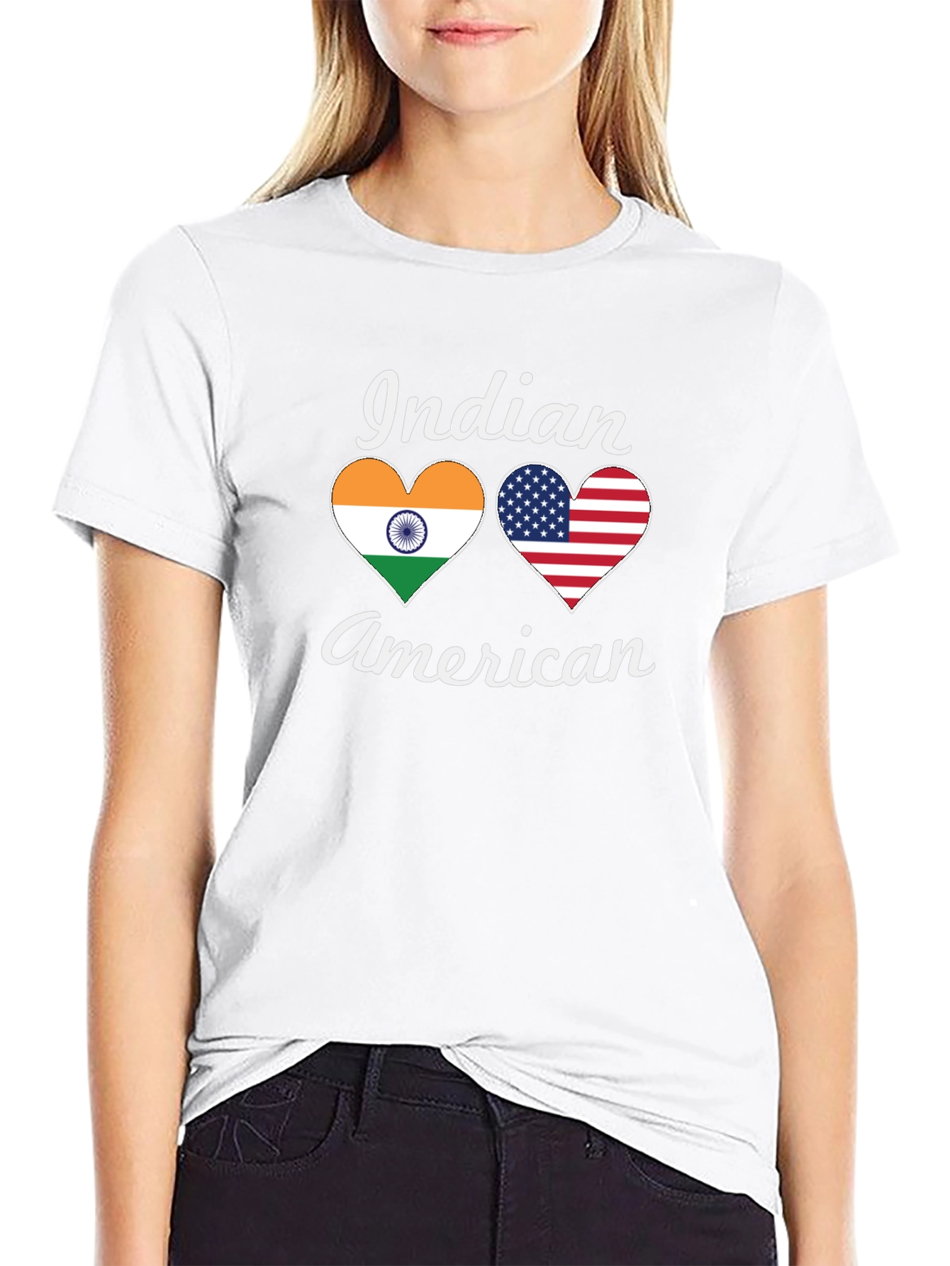 Indian American Pride T-Shirt Heart Flags