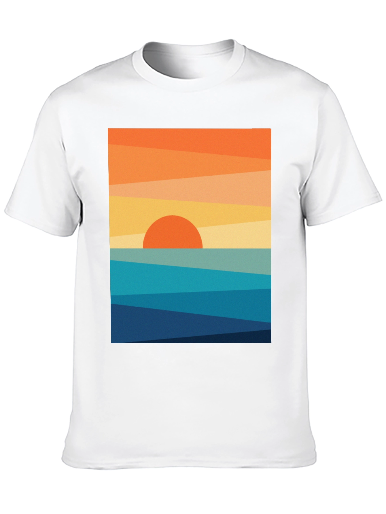 Geometric Sunset Graphic Tee - Modern Coastal Design
