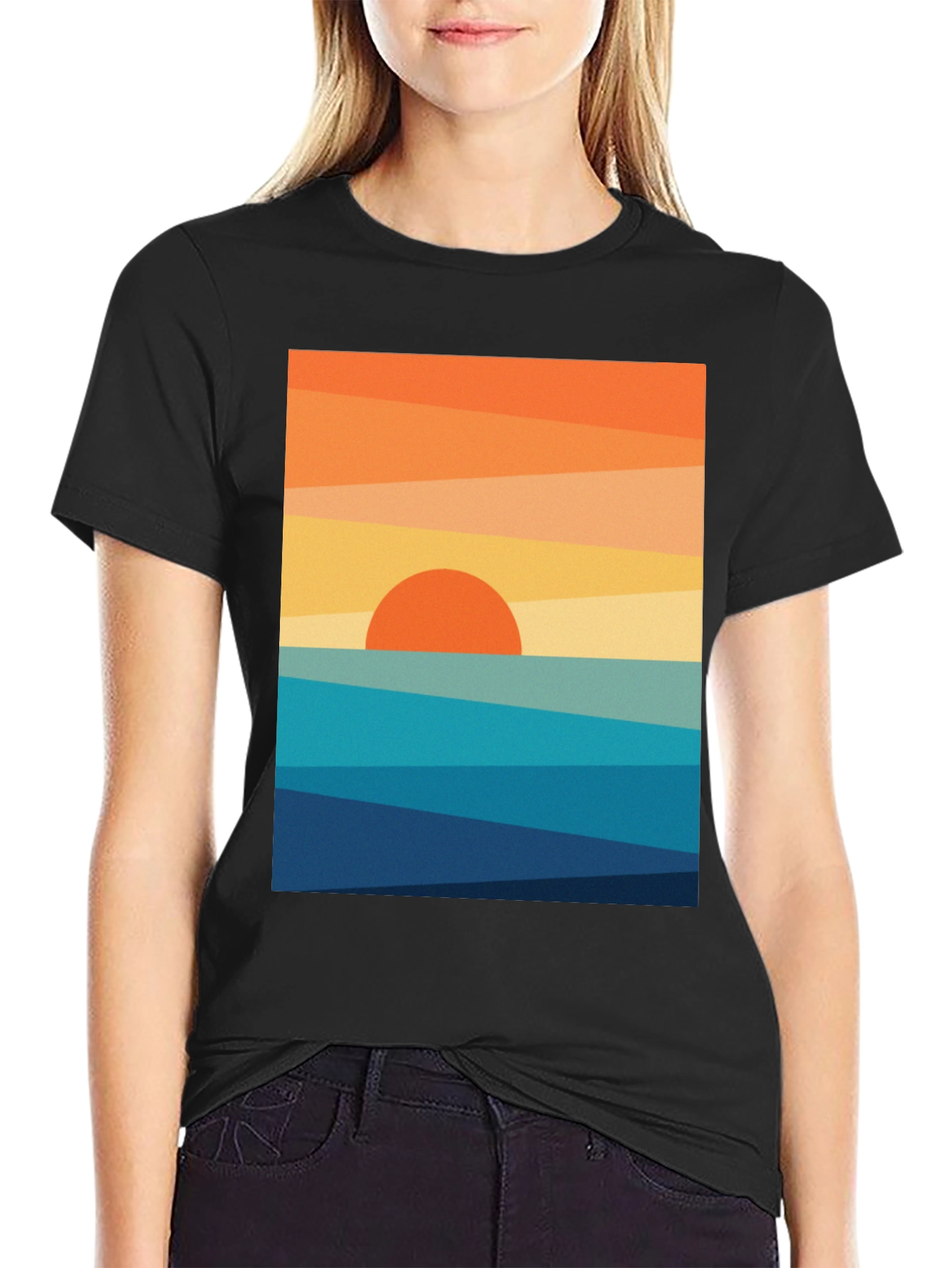 Geometric Sunset Graphic Tee - Modern Coastal Design