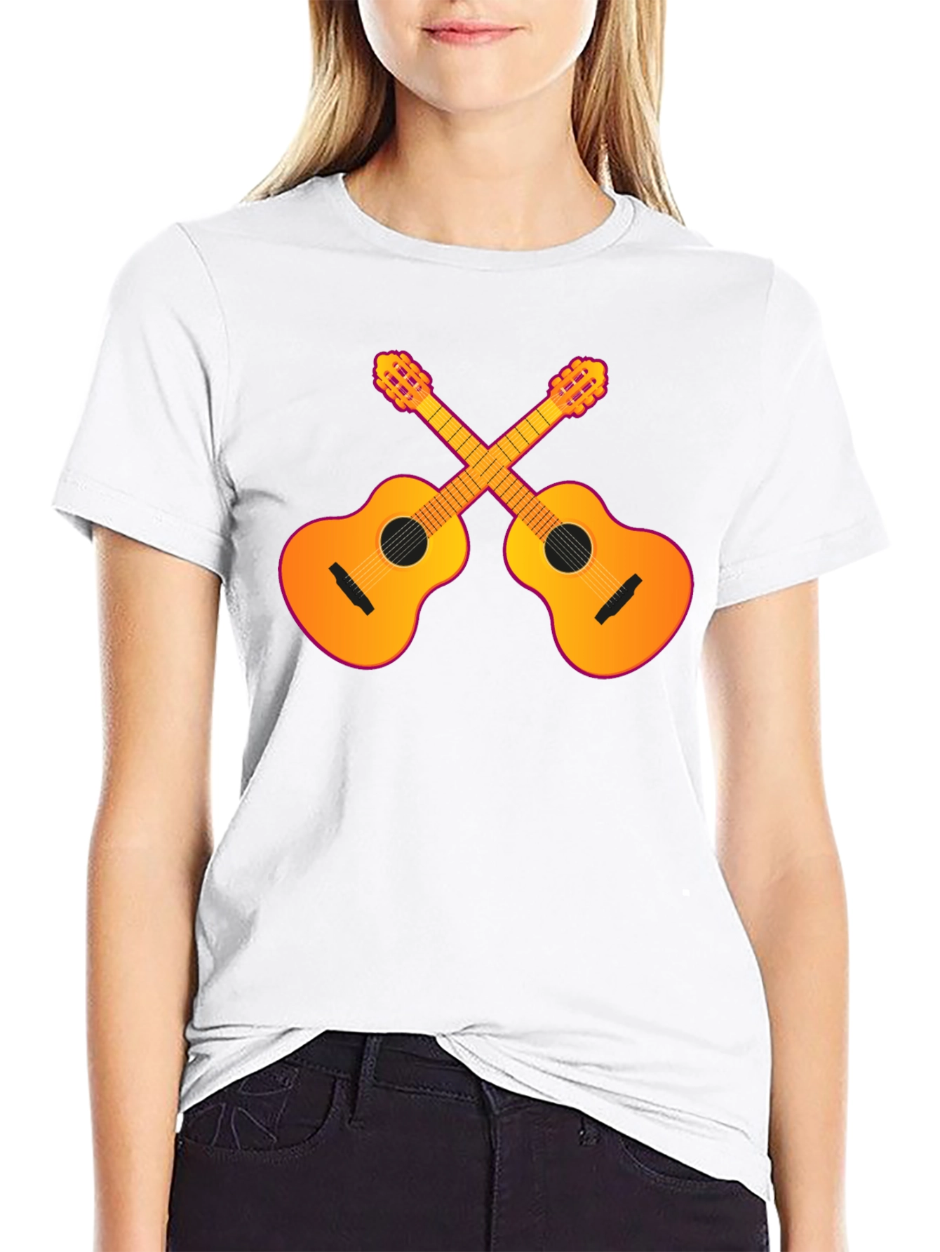 Guitar Crossed Graphic T-Shirt - Black