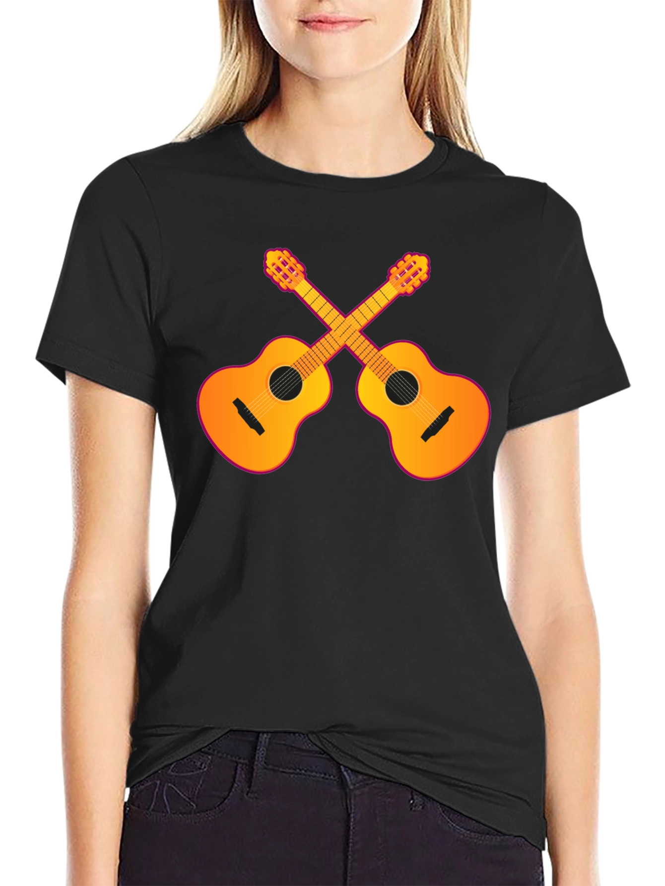 Guitar Crossed Graphic T-Shirt - Black