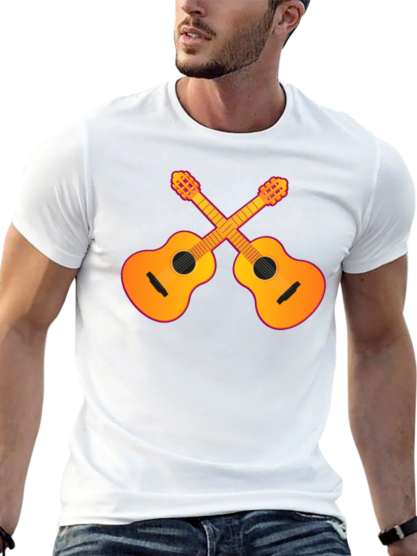 Guitar Crossed Graphic T-Shirt - Black