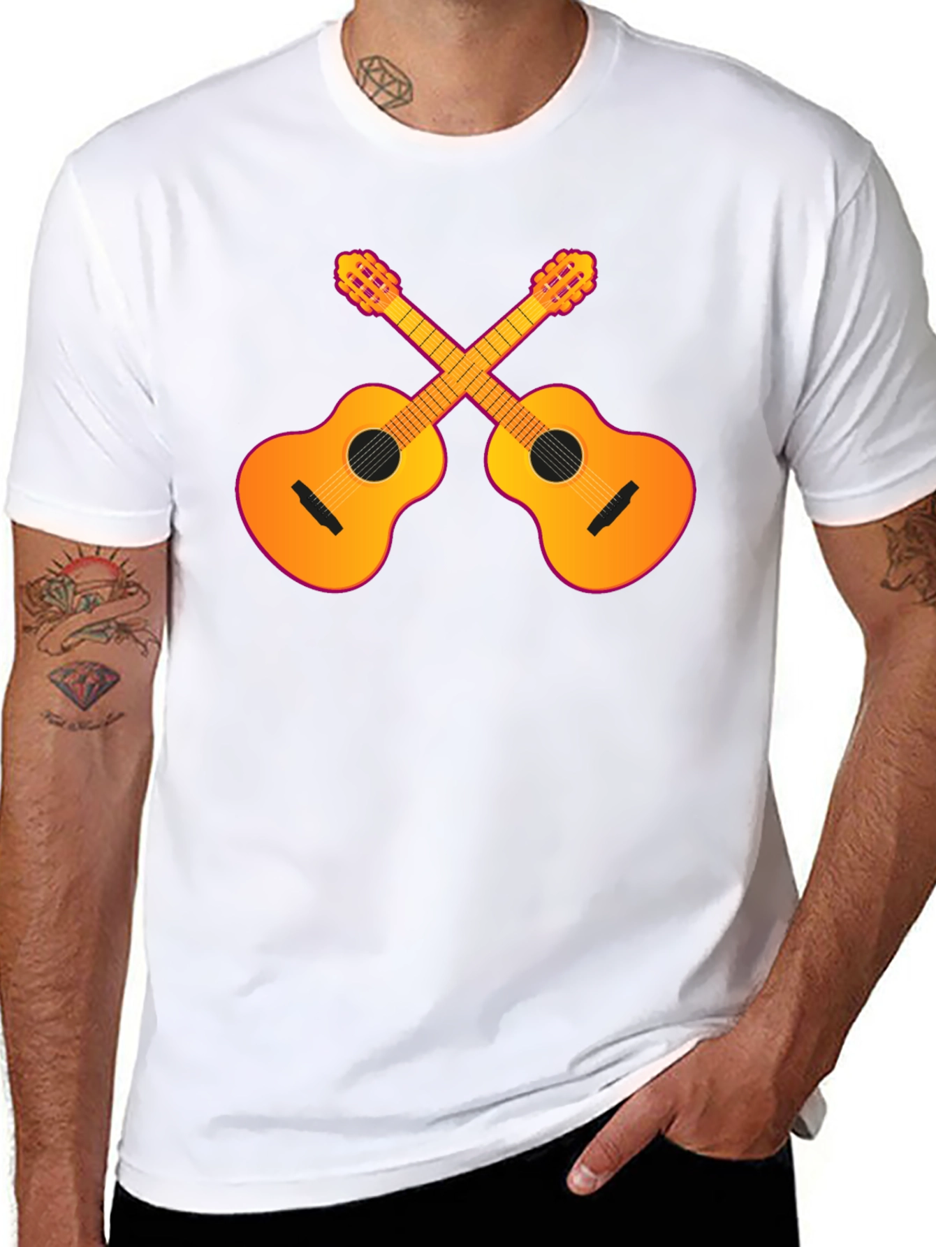 Guitar Crossed Graphic T-Shirt - Black