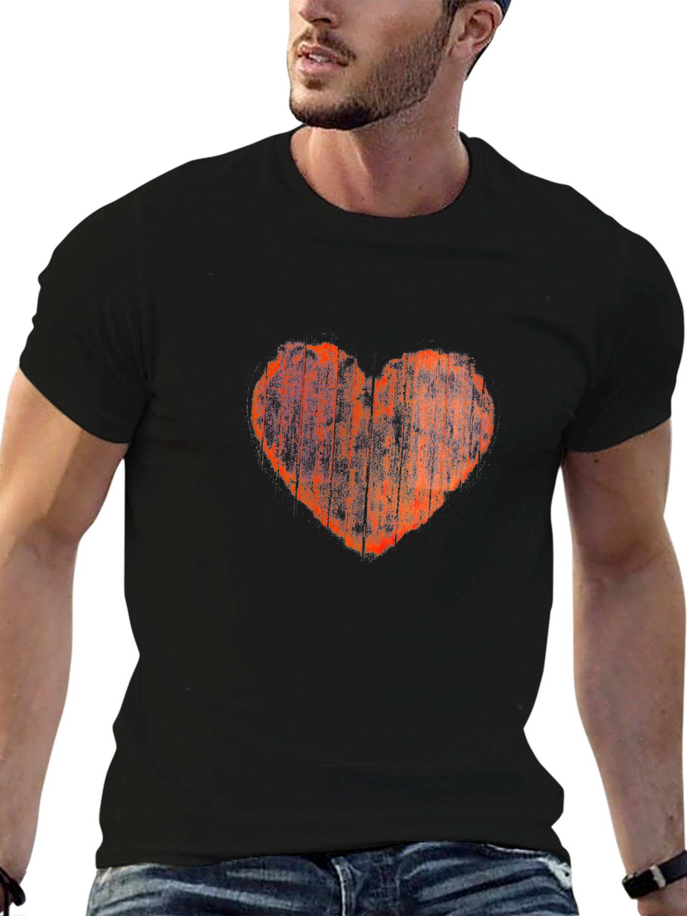 Distressed Heart Graphic Tee - Black