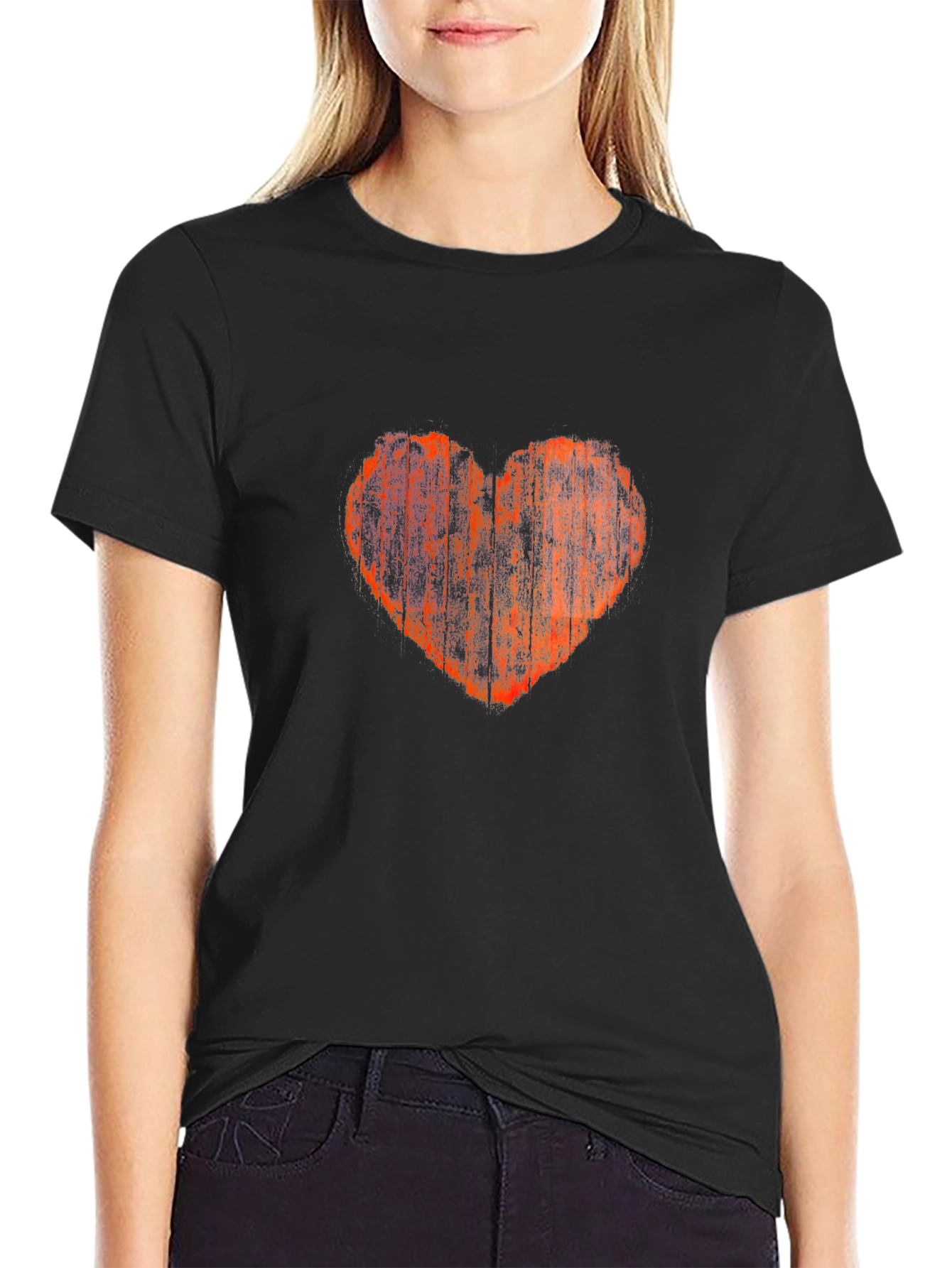 Distressed Heart Graphic Tee - Black