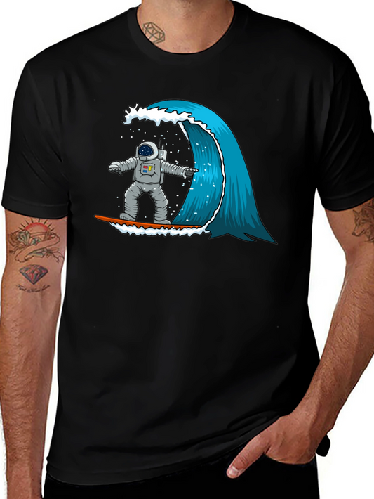 Astronaut Surfing Wave T-Shirt - Space Adventure