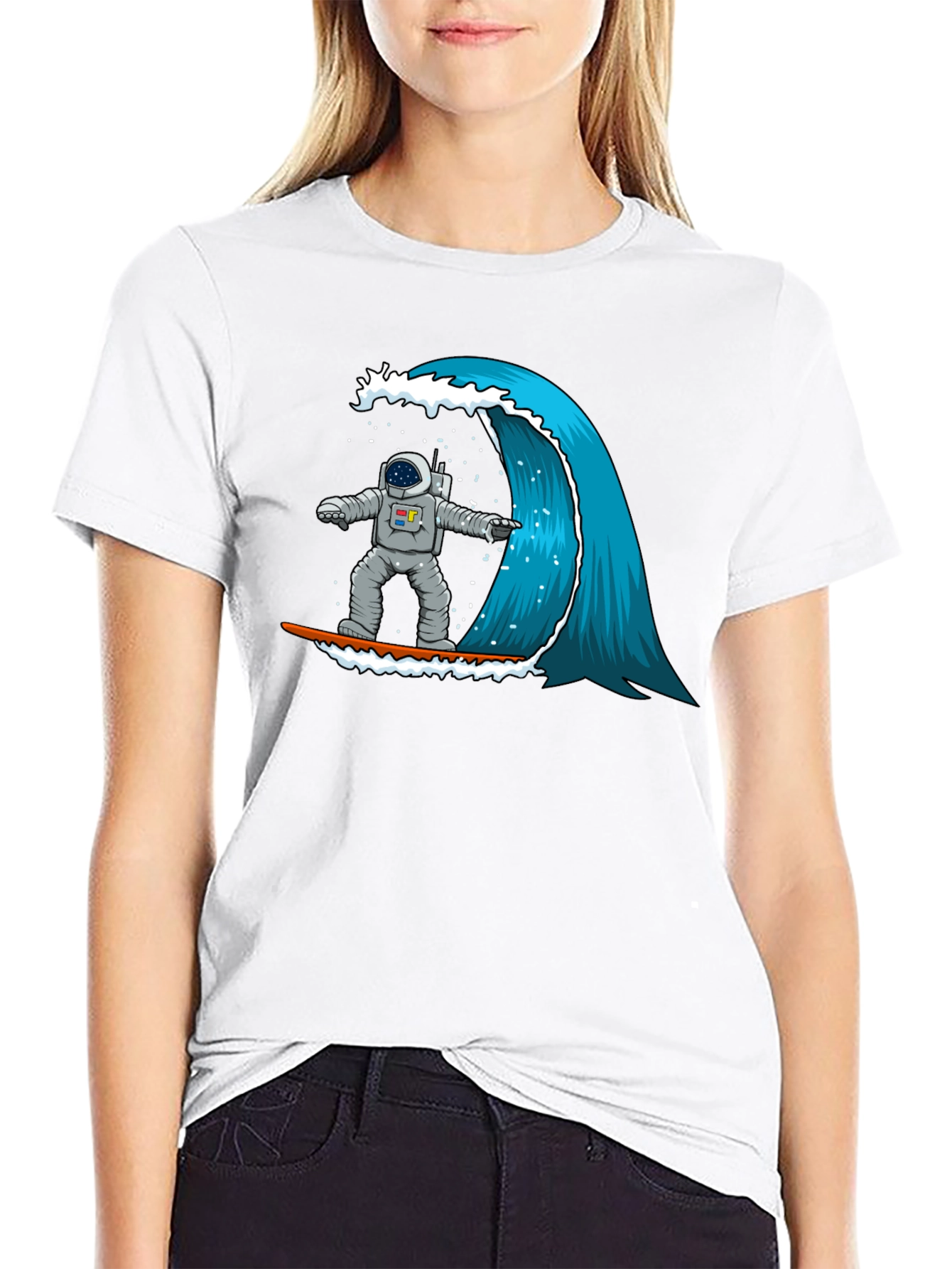 Astronaut Surfing Wave T-Shirt - Space Adventure